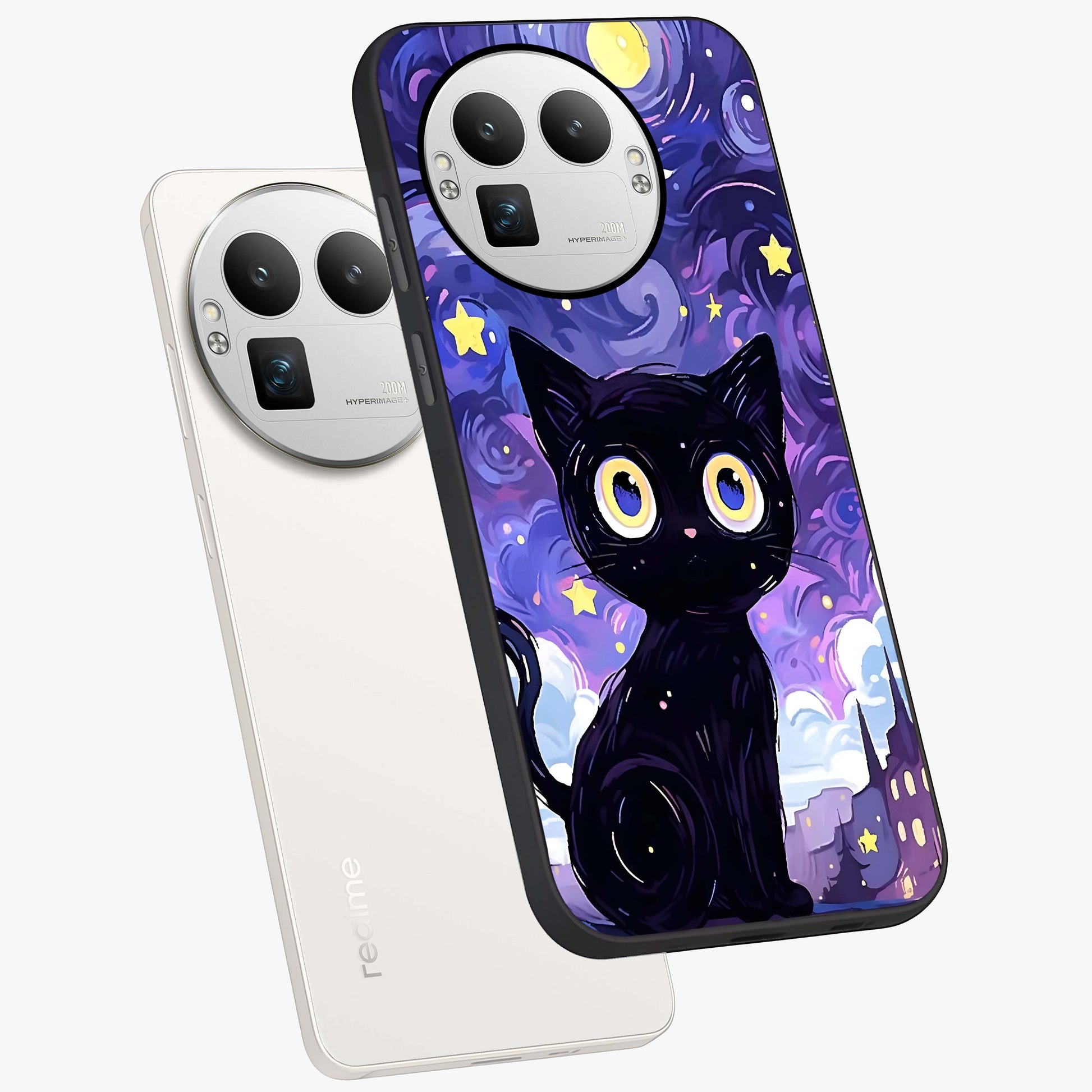 Abstract Cat Art Glass Case displayed in angled mockup highlighting modern abstract cat artwork and sleek glass surface.