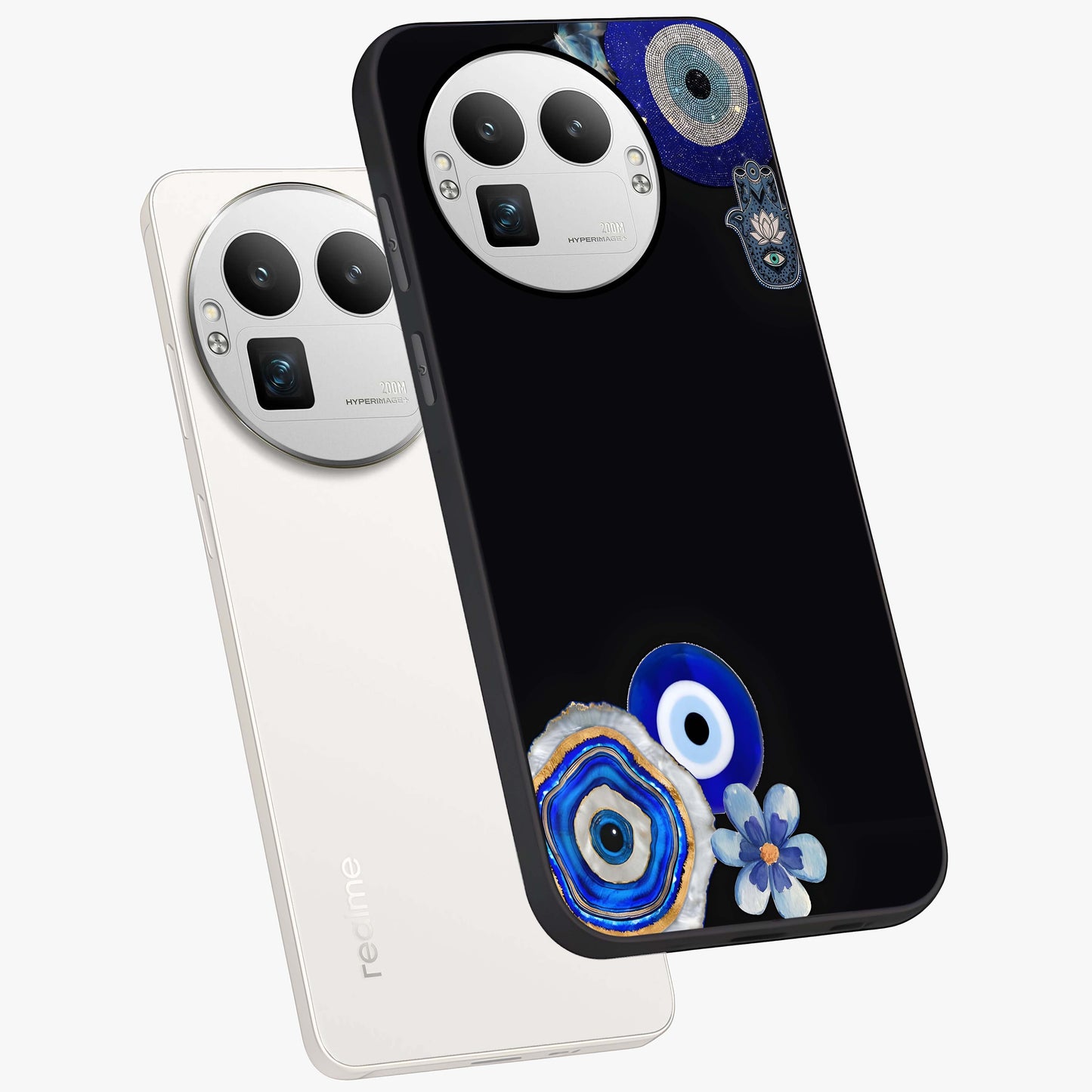 Aesthetic Blue Evil Eye Glass Case displayed in angled mockup highlighting blue evil eye symbol and spiritual aesthetic design.