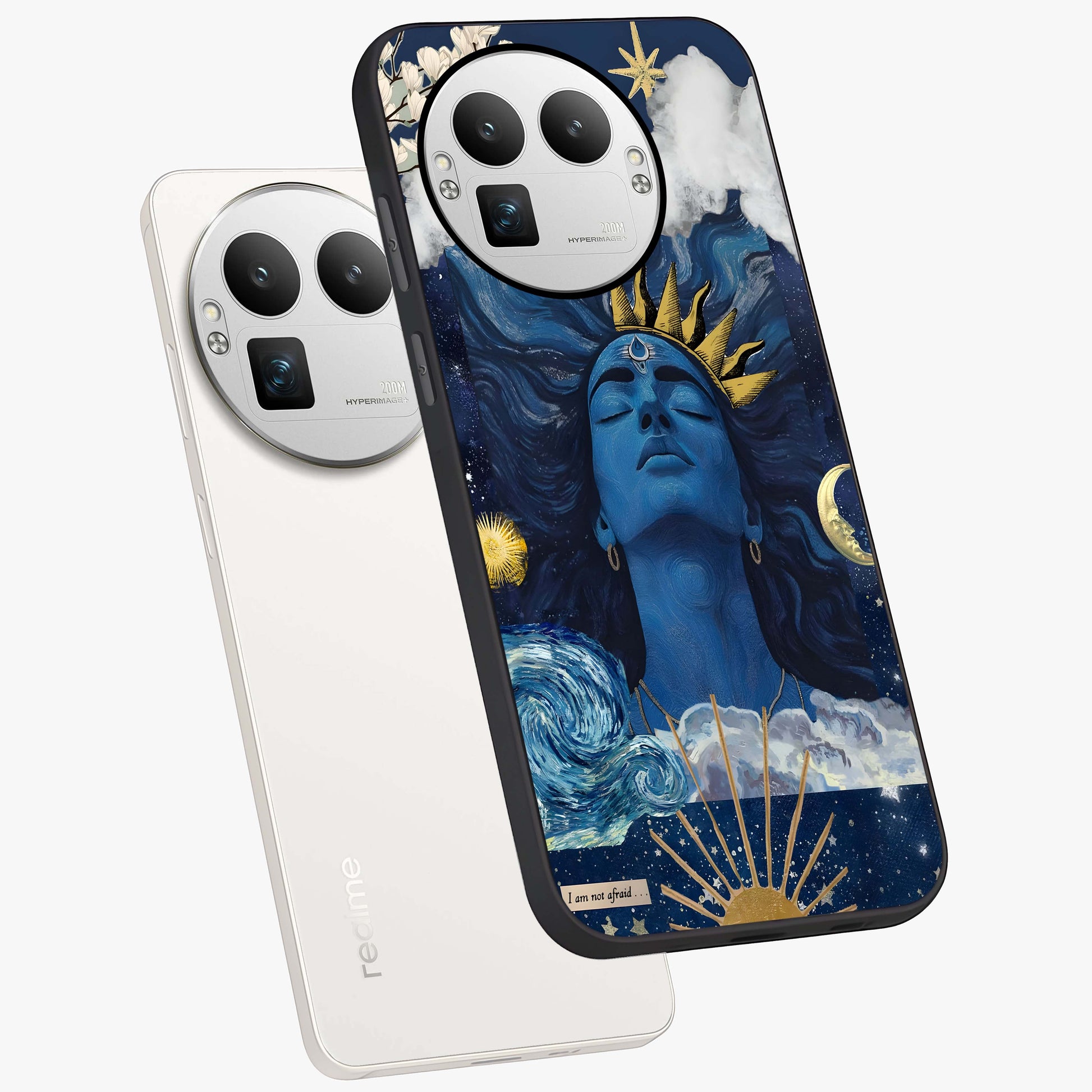 Aesthetic Lord Shiva Glass Case displayed in angled mockup highlighting spiritual Shiva illustration and sacred aesthetic design.