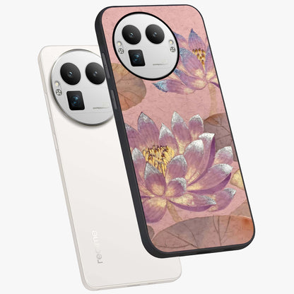 Blossom Mist Lotus Glass Case displayed in angled mockup highlighting delicate lotus illustration with calm aesthetic theme.