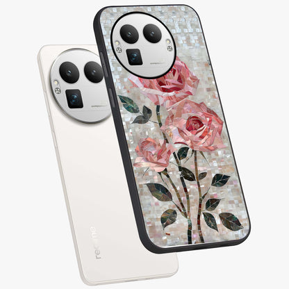 Blush Mosaic Bloom Glass Case displayed in angled mockup highlighting artistic mosaic flower pattern with aesthetic design.