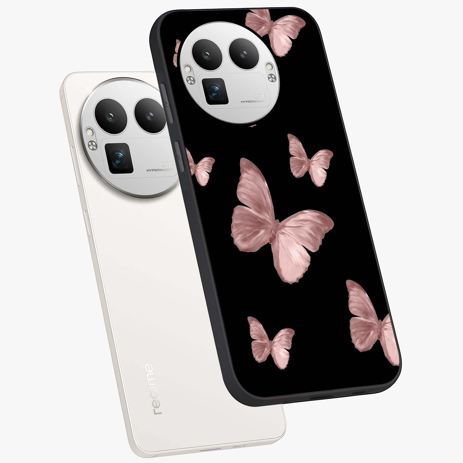Butterfly Pattern Glass Case displayed in angled mockup highlighting delicate butterfly design and aesthetic pattern style.