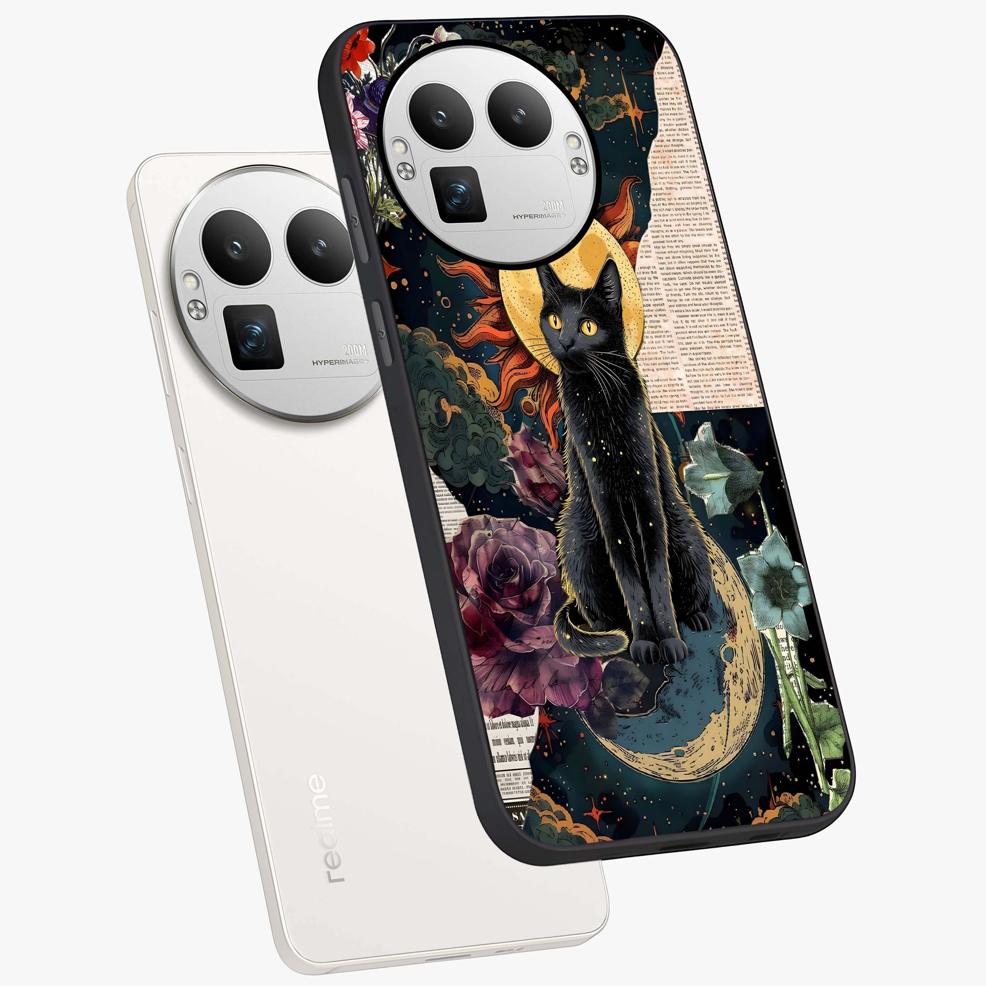Celestial Black Cat Glass Case displayed in angled mockup highlighting cosmic black cat design with celestial aesthetic.