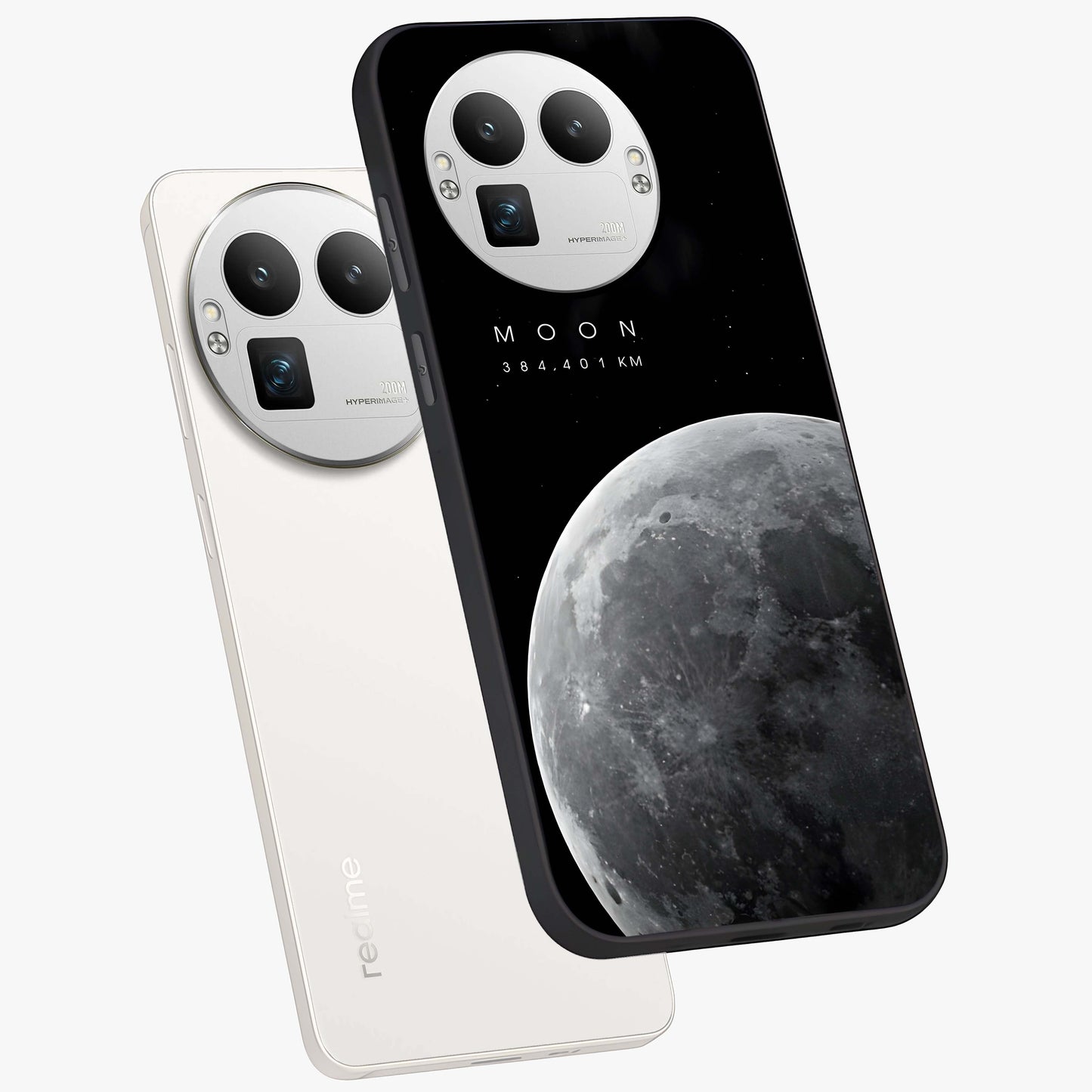 Cosmic Moon Glow Glass Case displayed in angled mockup highlighting celestial moon design with cosmic aesthetic theme.