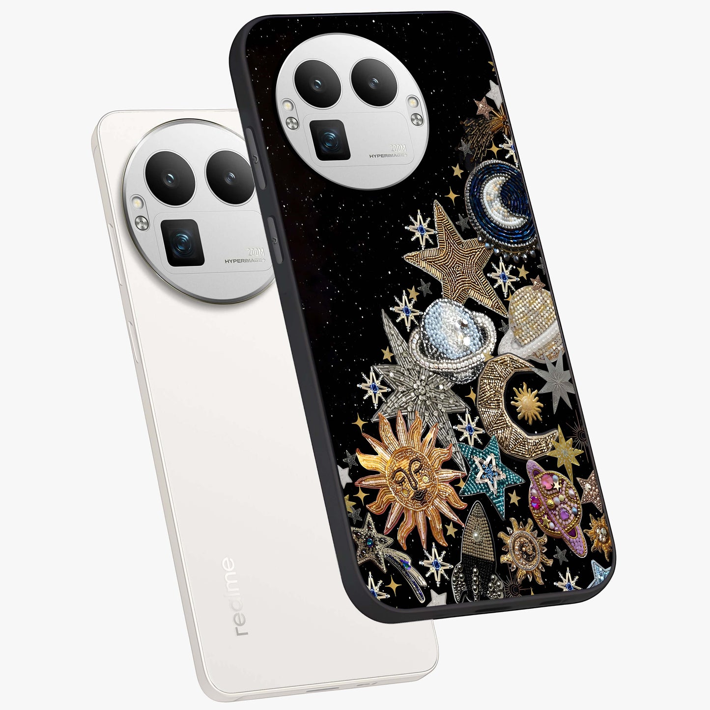 Cosmic Sparkle Dreams Glass Case displayed in angled mockup highlighting dreamy star sparkle design with celestial aesthetic.
