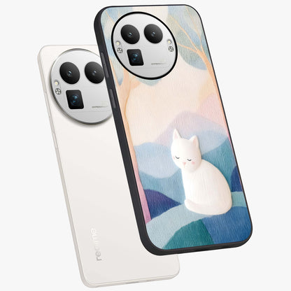 Cotton Dream Cat Glass Case displayed in angled mockup highlighting cute feline illustration with pastel aesthetic style.