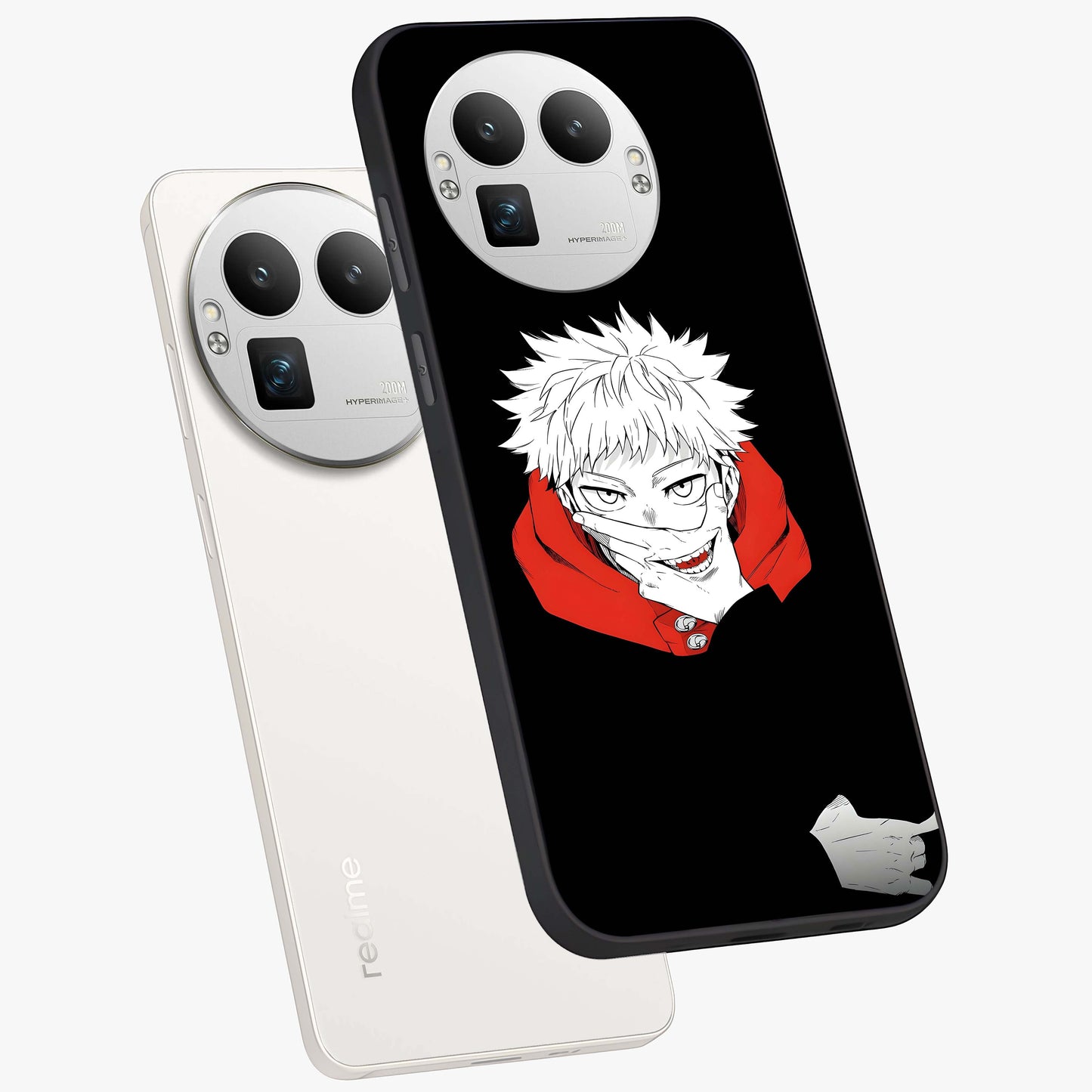 Crimson Chaos Smile Glass Case displayed in angled mockup highlighting edgy crimson smile design with graphic aesthetic.