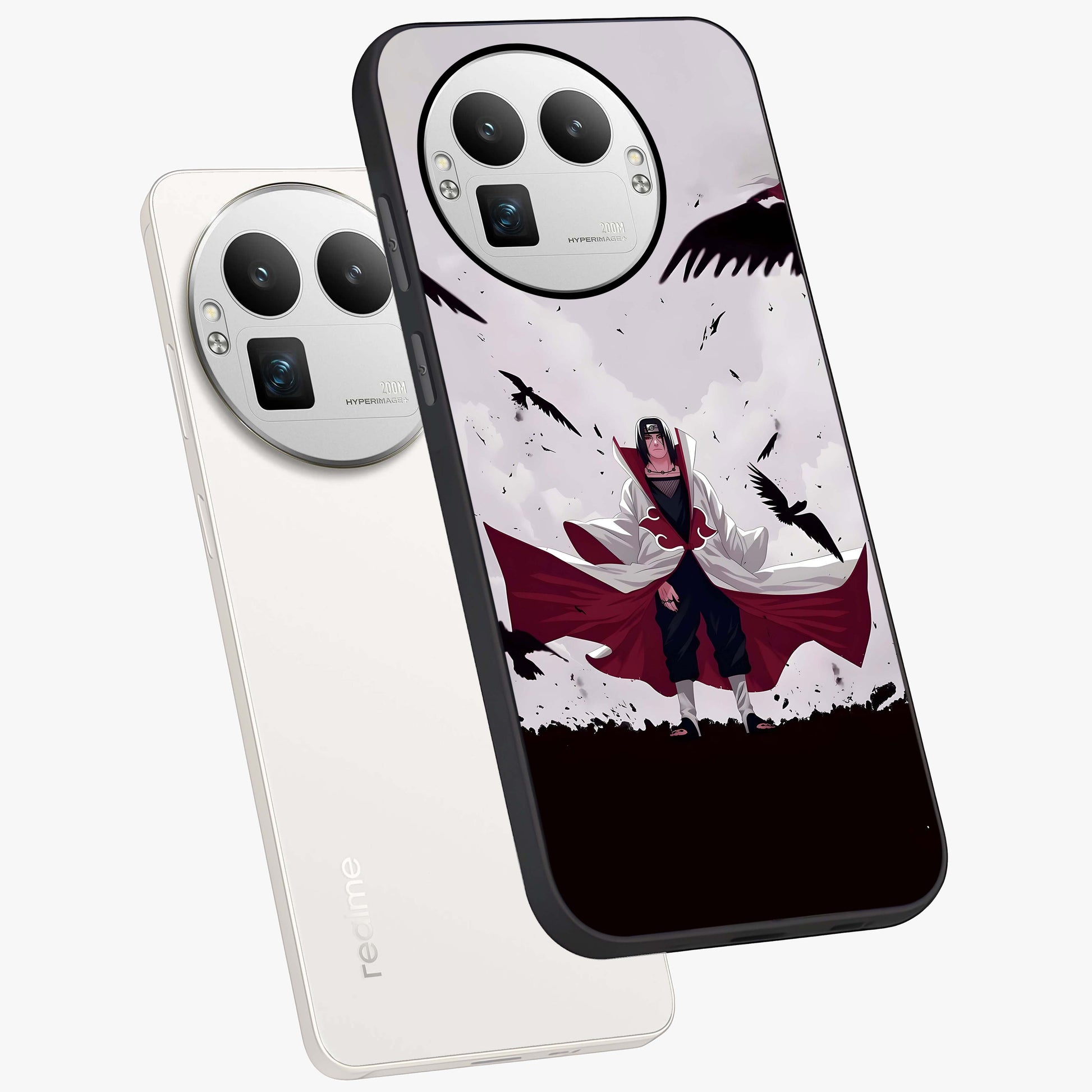 Crimson Crow Ascension Glass Case displayed in angled mockup highlighting powerful crow illustration with dark crimson aesthetic.