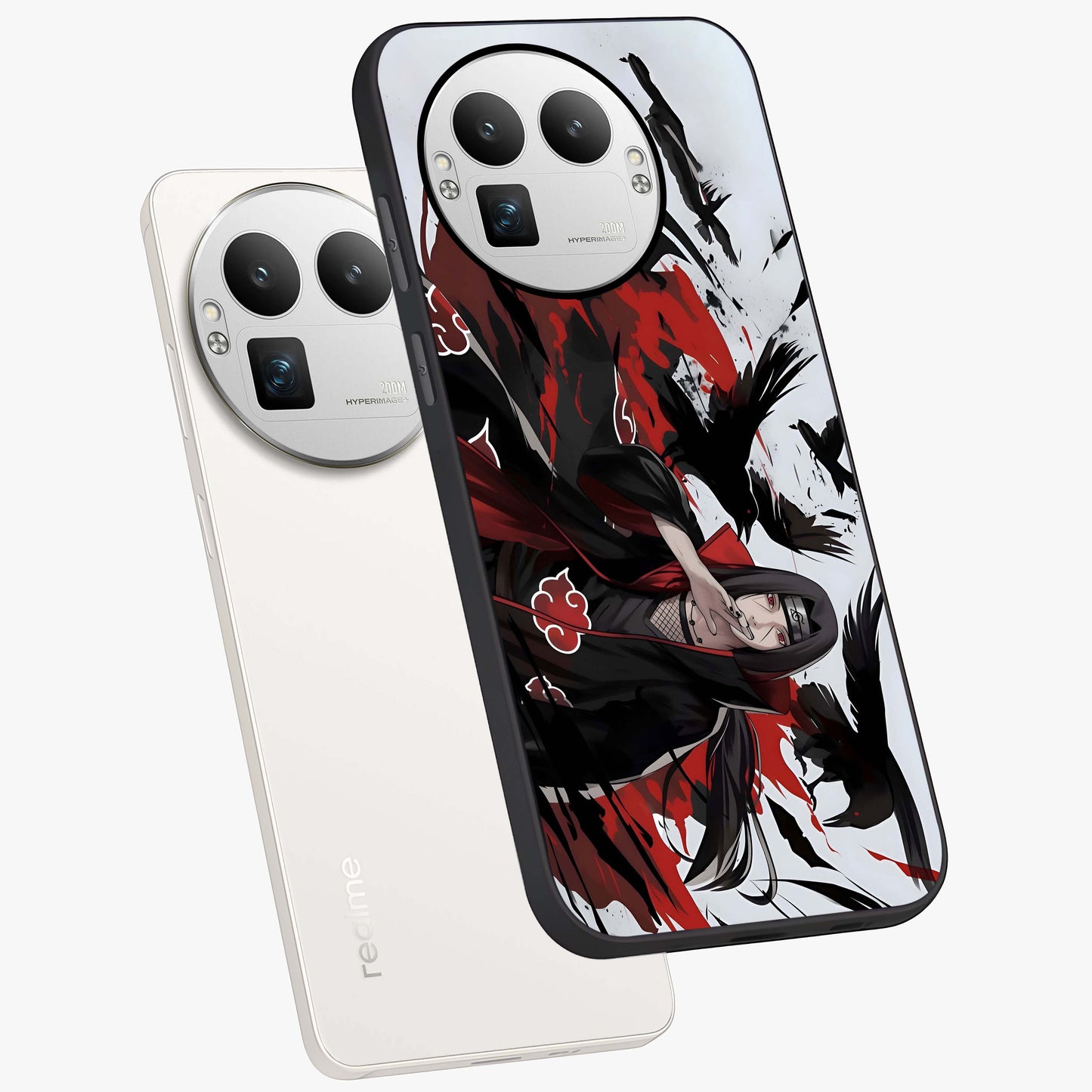 Crimson Crow Illusion Glass Case displayed in angled mockup highlighting mysterious crow graphic with dark aesthetic style.