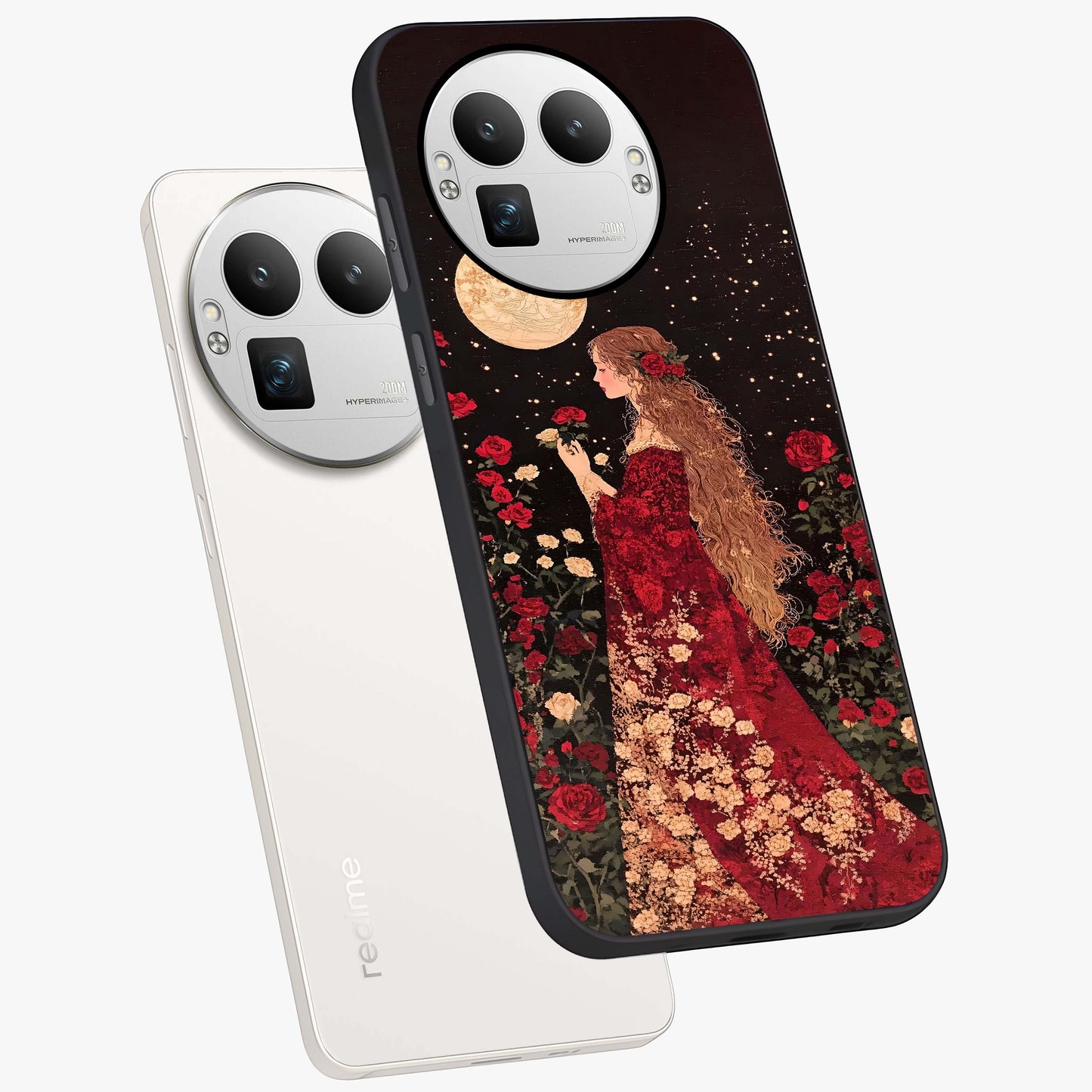 Crimson Dreams Glass Case displayed in angled mockup highlighting soft crimson aesthetic design with artistic theme.