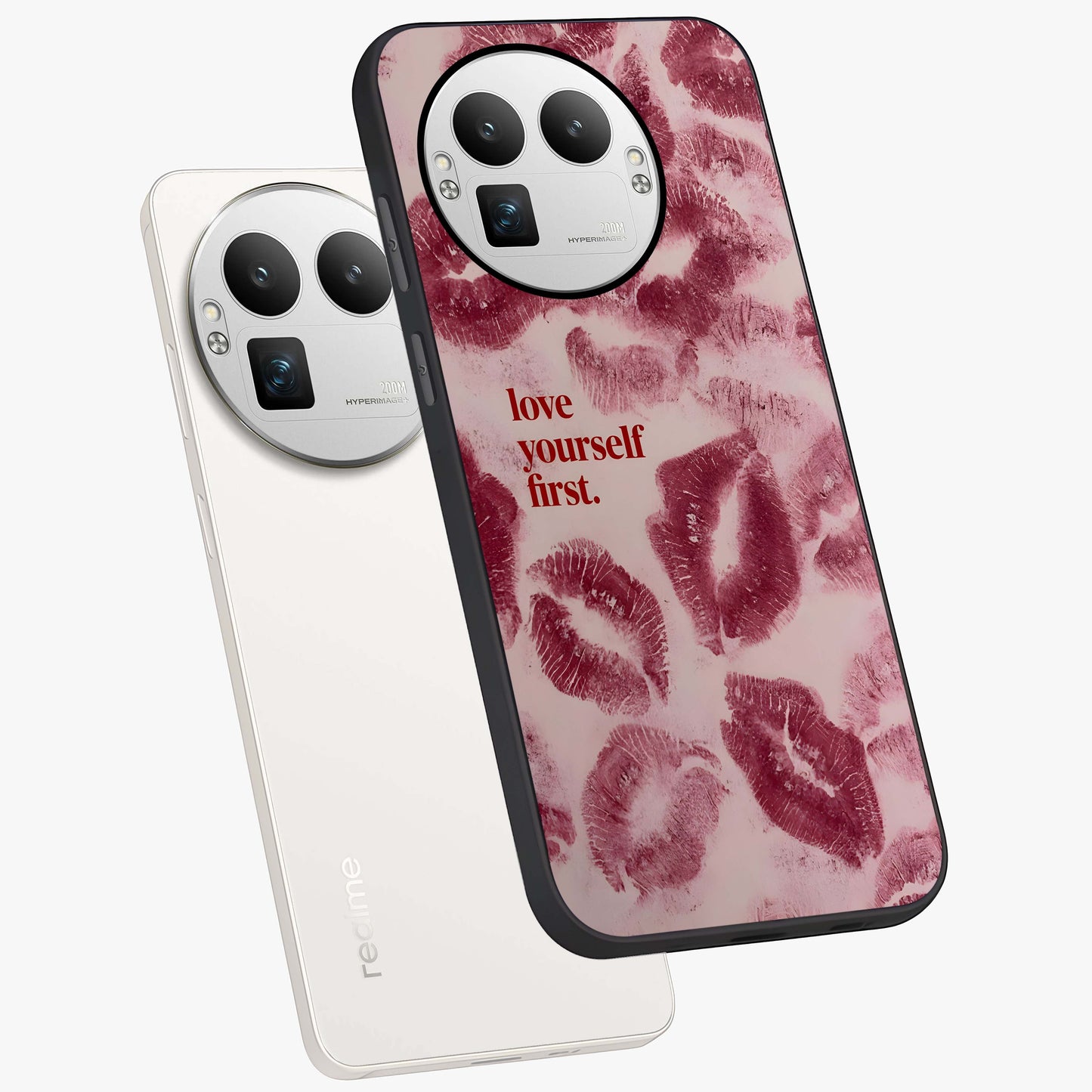 Crimson Kiss Love Glass Case displayed in angled mockup highlighting bold love inspired design with modern aesthetic style.