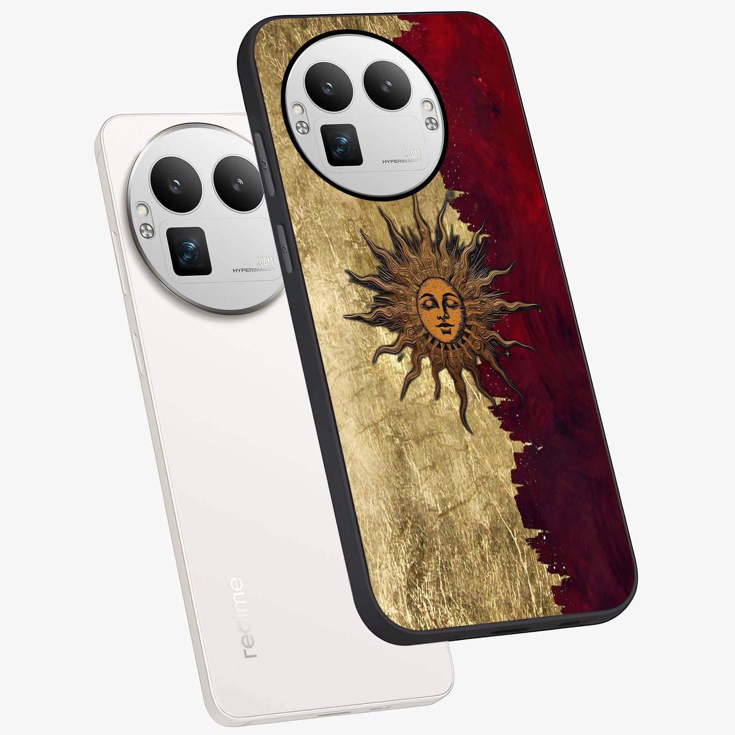 Crimson Sun Majesty Glass Case displayed in angled mockup highlighting majestic crimson sun design with bold aesthetic style.