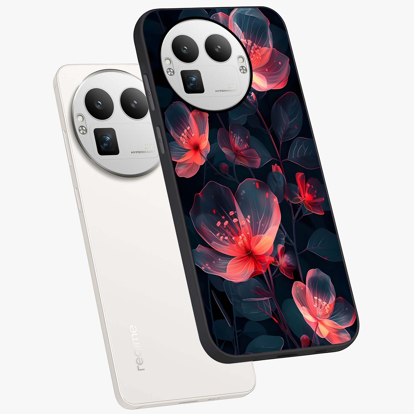 Dark Shade of Flower Glass Case displayed in angled mockup highlighting moody floral illustration with aesthetic dark tones.