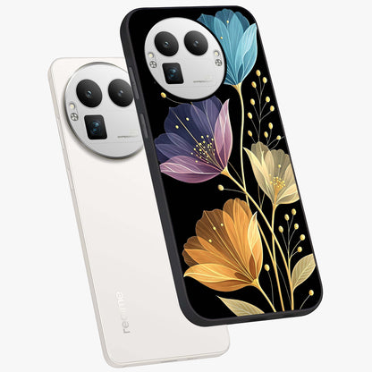 Delicate Multicolor Flowers Glass Case displayed in angled mockup highlighting colorful flower pattern with soft aesthetic style.