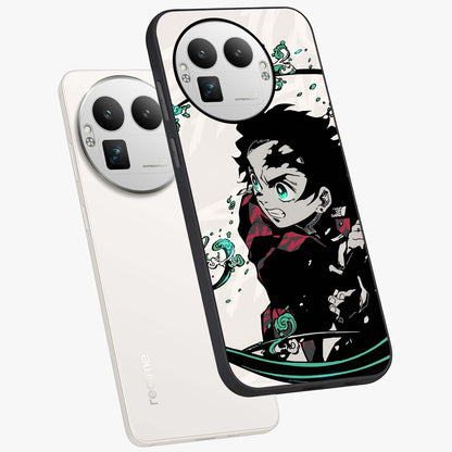 Demon Slayer Glass Case displayed in angled mockup highlighting dramatic anime character design with action aesthetic.