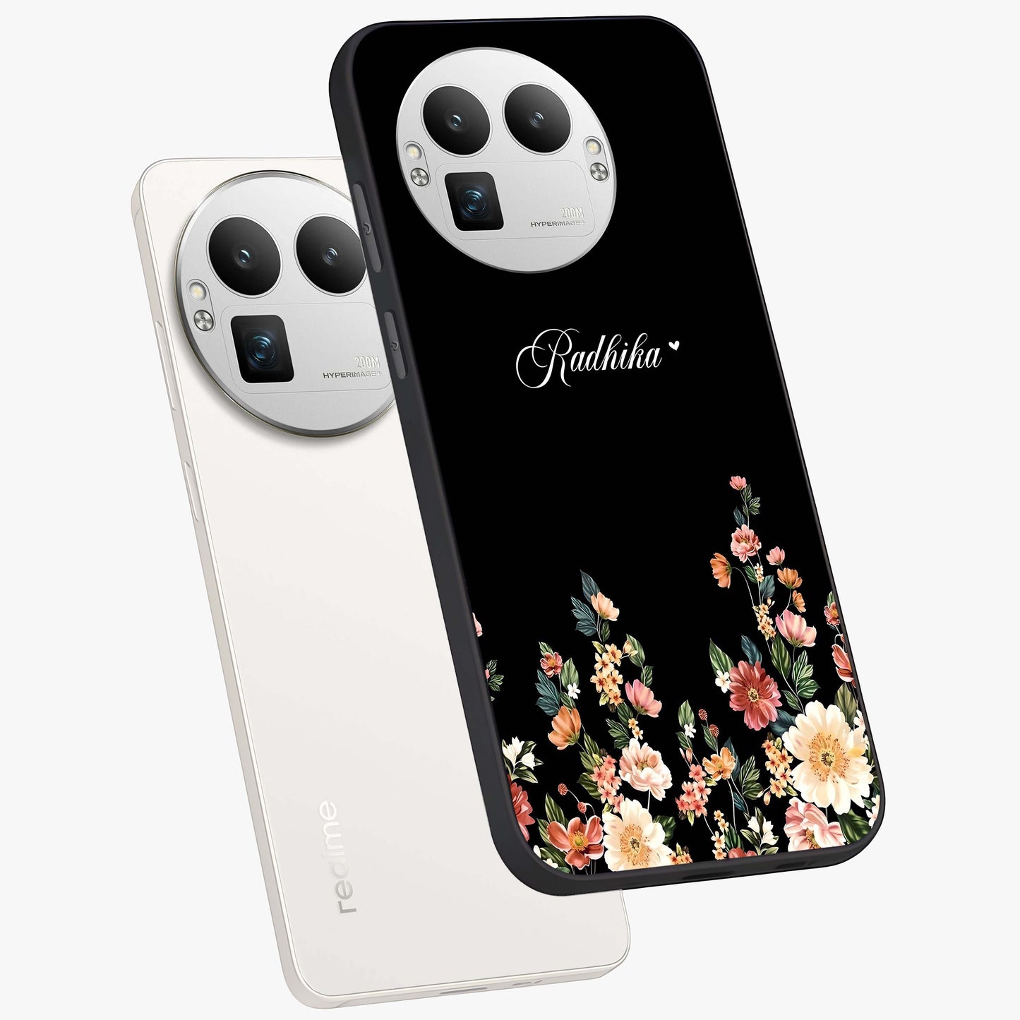 Floral Design With a Custom Personalized Name Glass Case displayed in angled mockup highlighting elegant floral pattern with custom name feature.