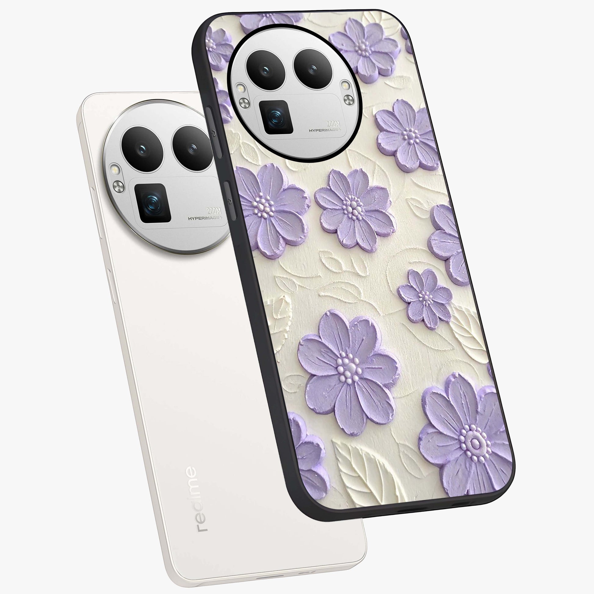 Floral Wall Art With Purple Flowers Glass Case displayed in angled mockup highlighting vibrant purple floral illustration with artistic aesthetic.