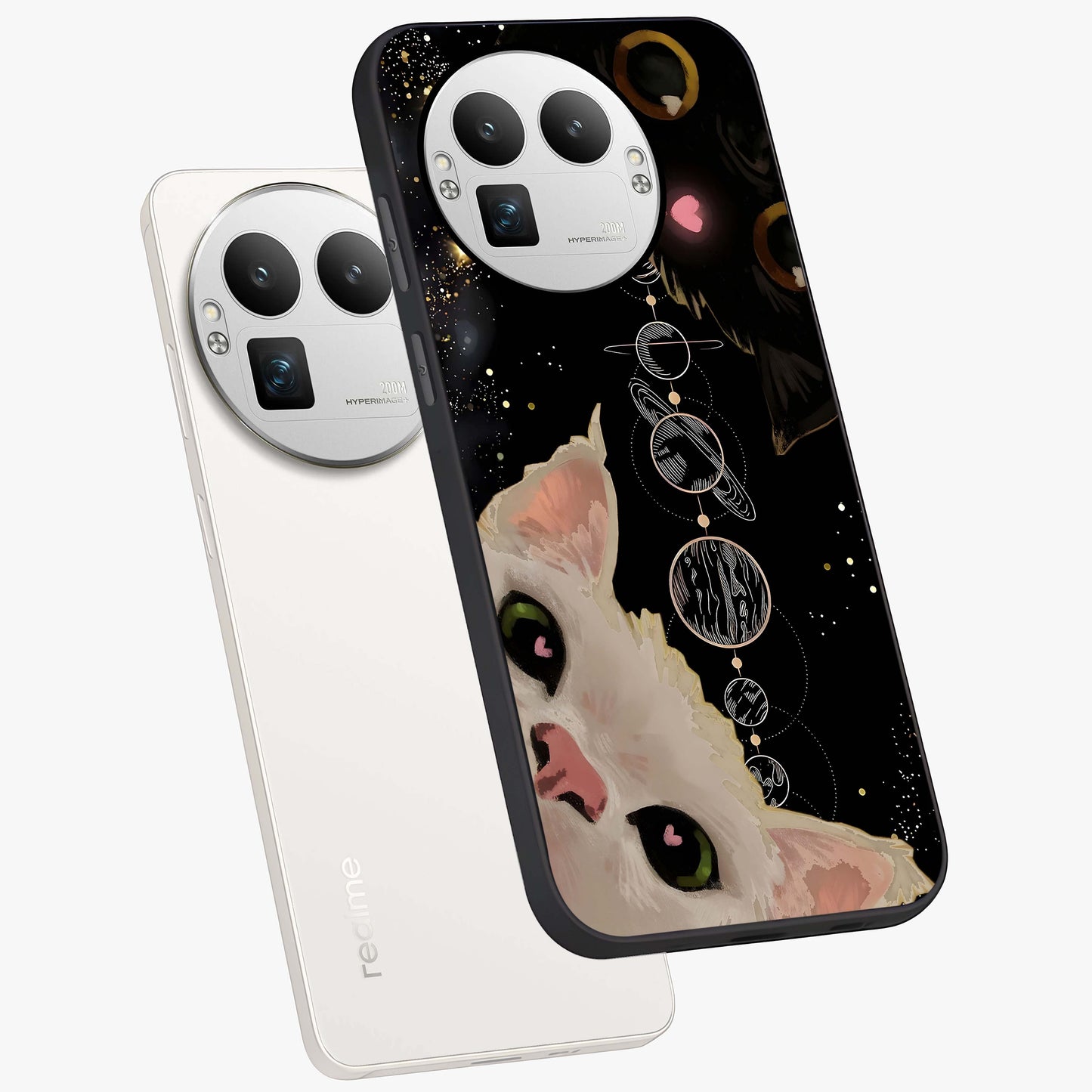 Galactic Cat Glass Case displayed in angled mockup highlighting celestial feline illustration with galaxy aesthetic style.
