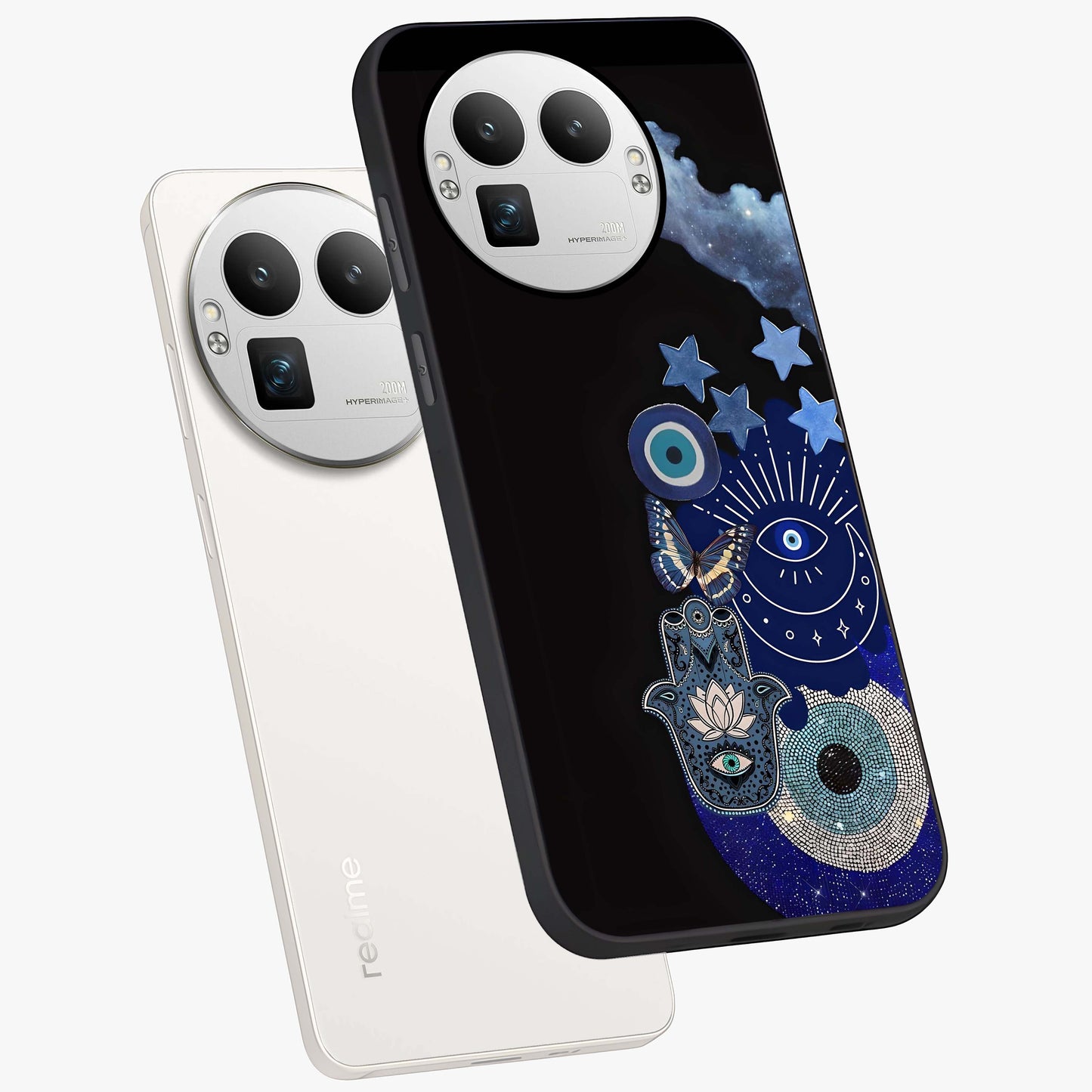 Galactic Charm Cluster Glass Case displayed in angled mockup highlighting luminous galaxy inspired design with dreamy aesthetic.