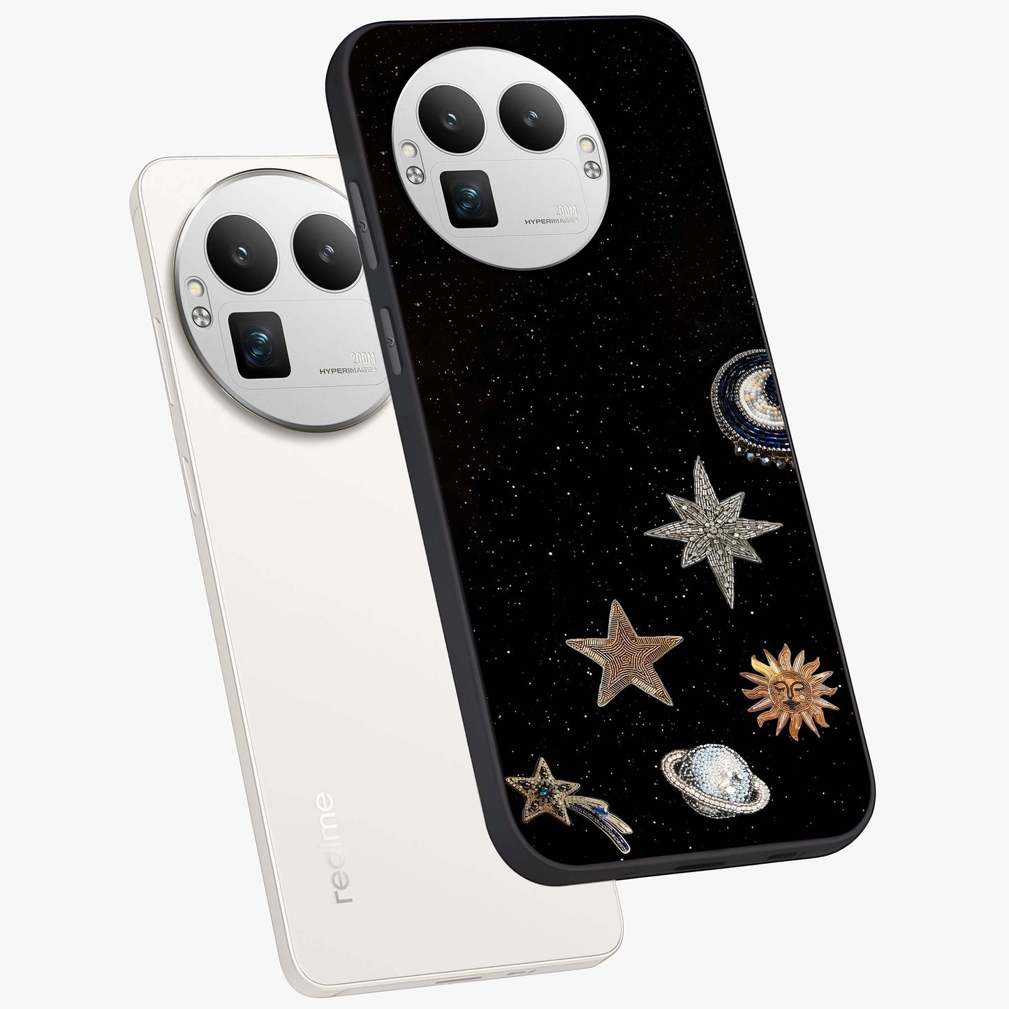 Galactic Charm Glow Glass Case displayed in angled mockup highlighting luminous galaxy inspired design with dreamy aesthetic.