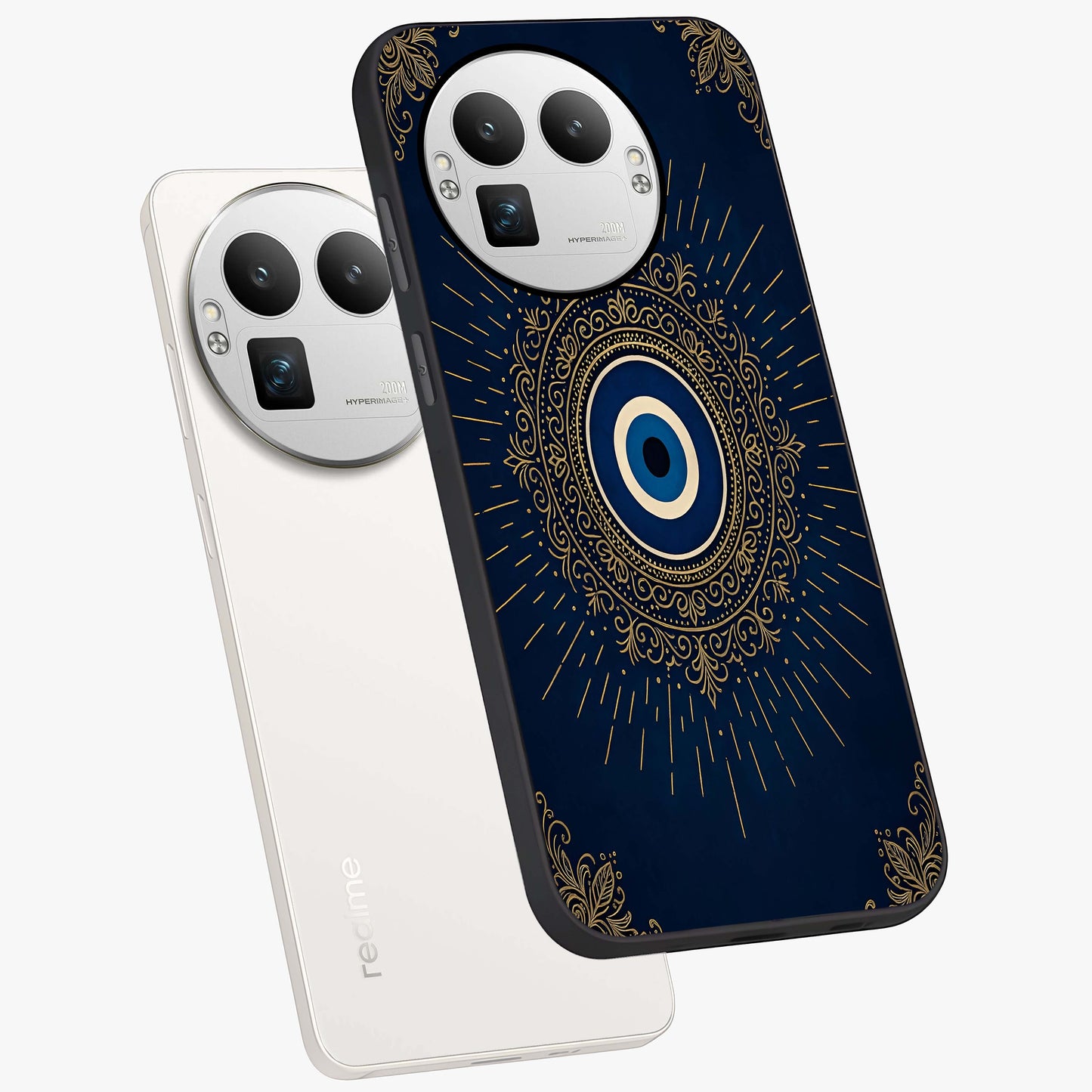 Golden Celestial Charm Glass Case displayed in angled mockup highlighting sparkling cosmic charm design with celestial aesthetic.