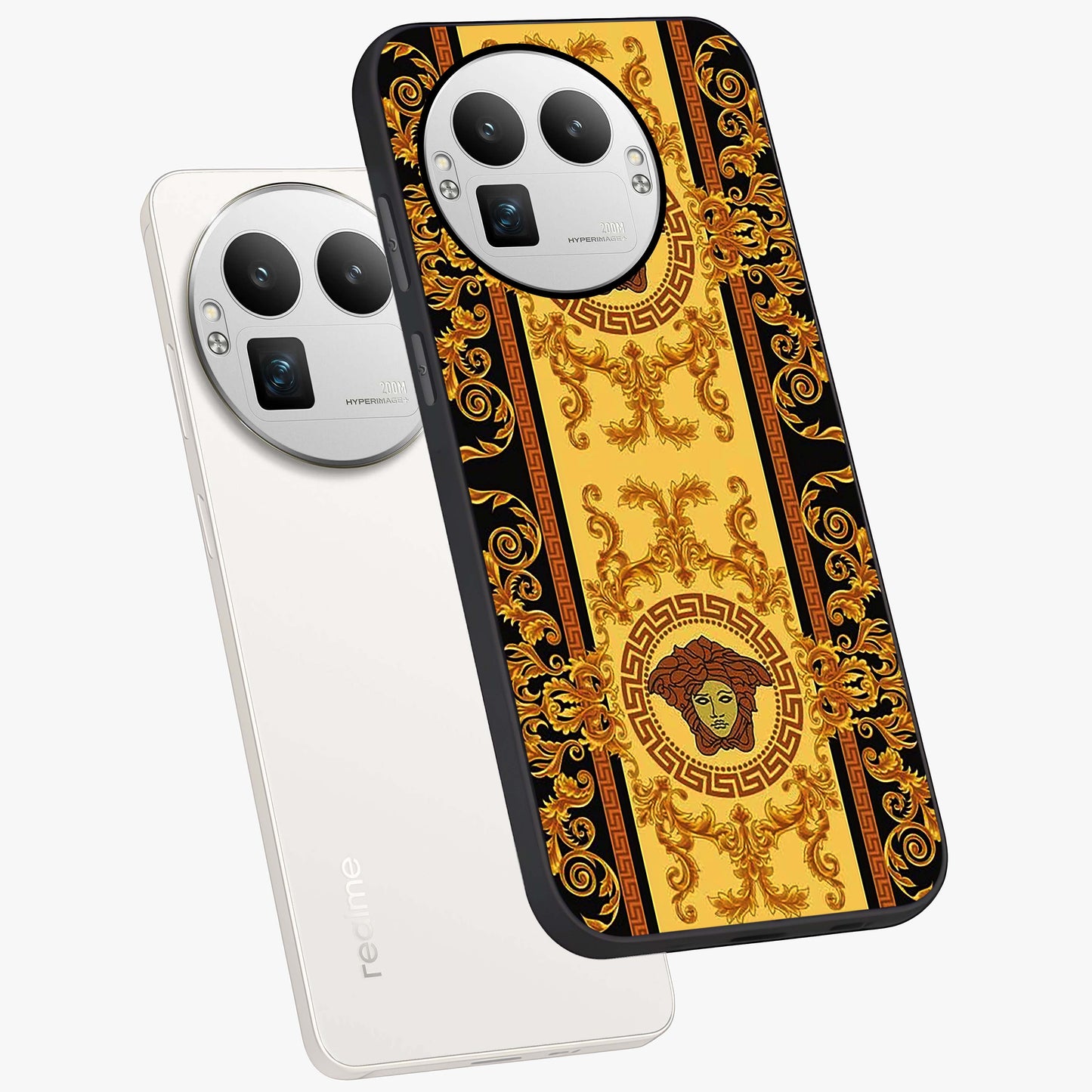 Golden Lotus Glow Glass Case displayed in angled mockup highlighting radiant lotus illustration with spiritual aesthetic.