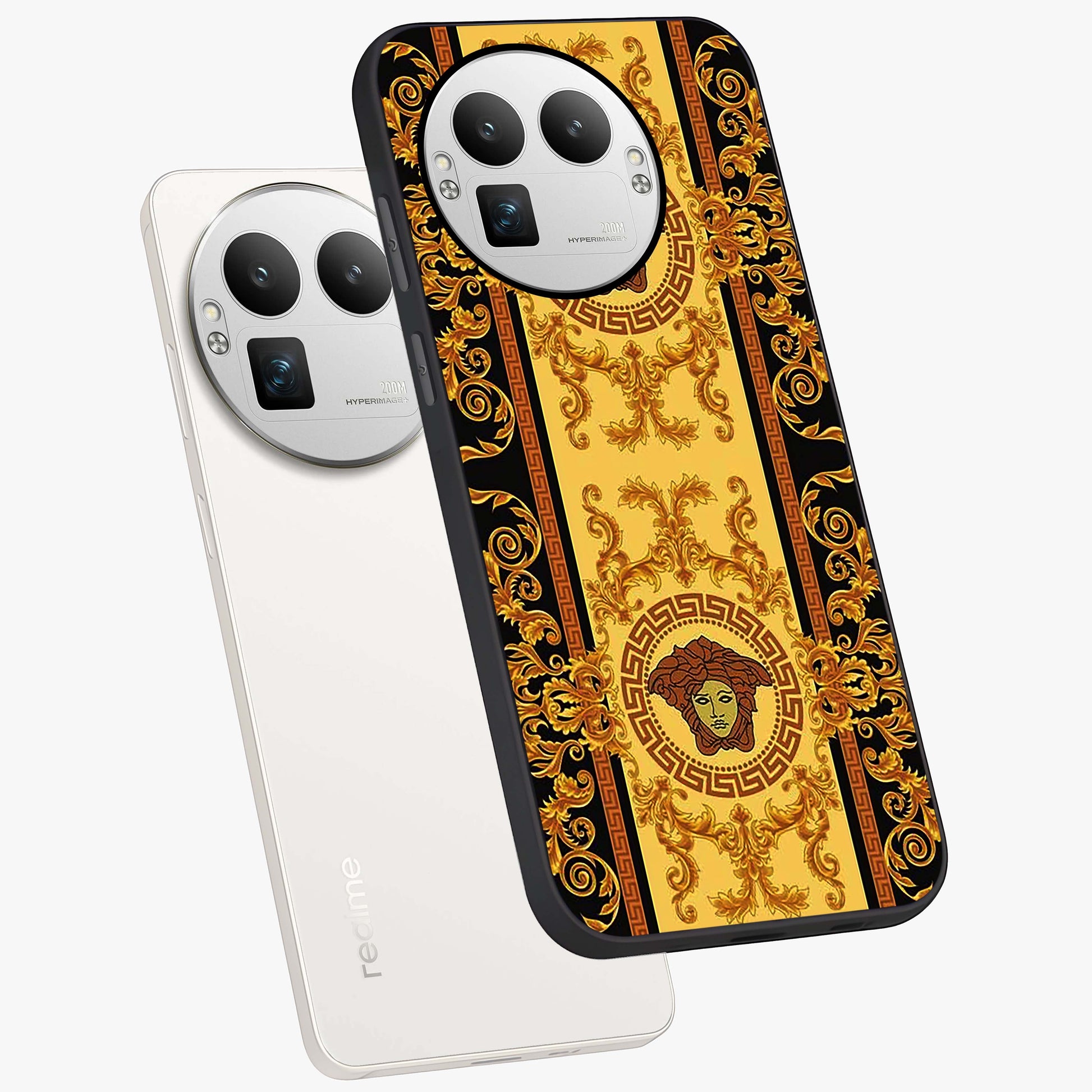 Golden Lotus Glow Glass Case displayed in angled mockup highlighting radiant lotus illustration with spiritual aesthetic.