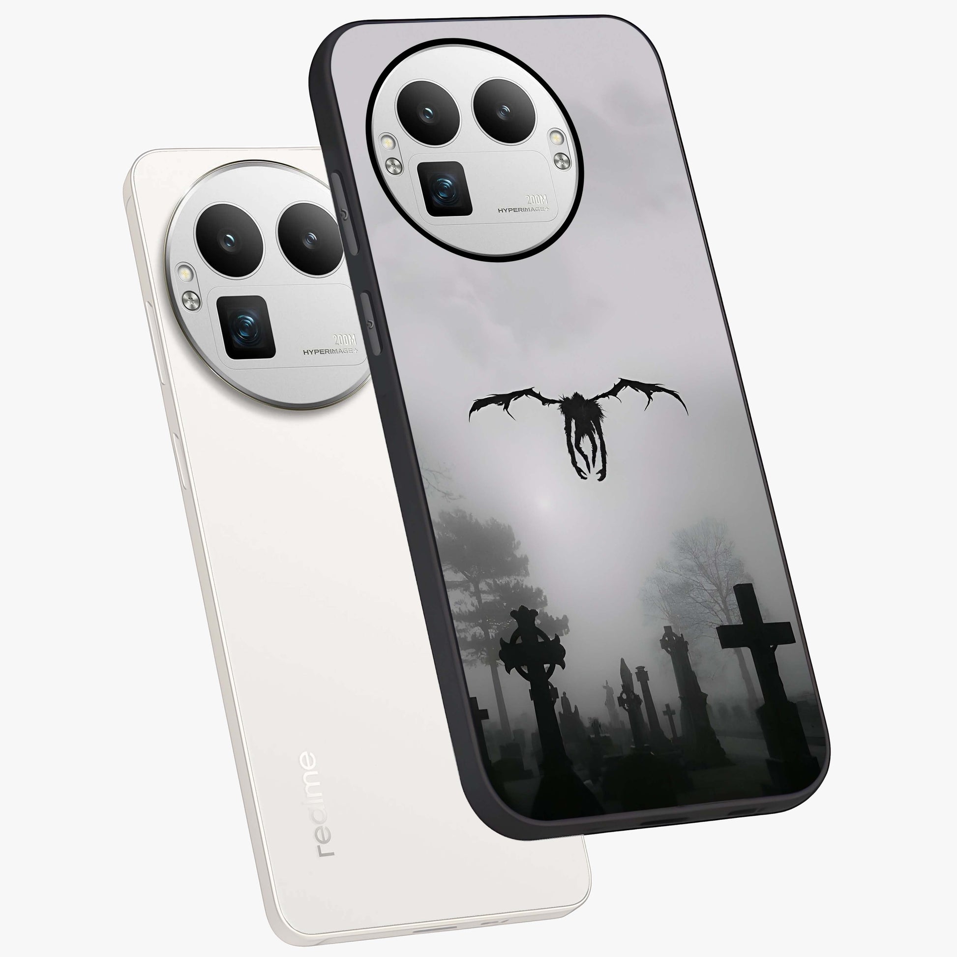 Graveyard Shadow Descent Glass Case displayed in angled mockup highlighting eerie shadow illustration with gothic aesthetic.
