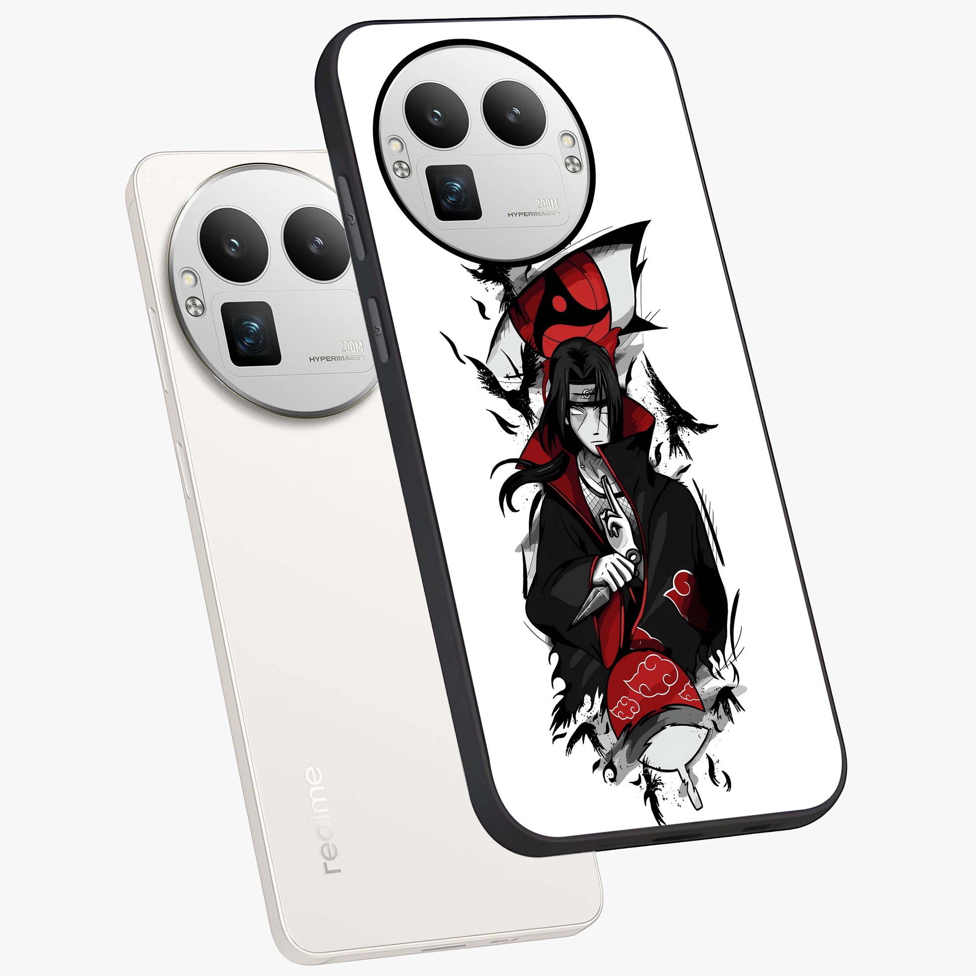 Itachi Limited Edition Naruto Anime Glass Case displayed in angled mockup highlighting dramatic anime illustration with bold action aesthetic.