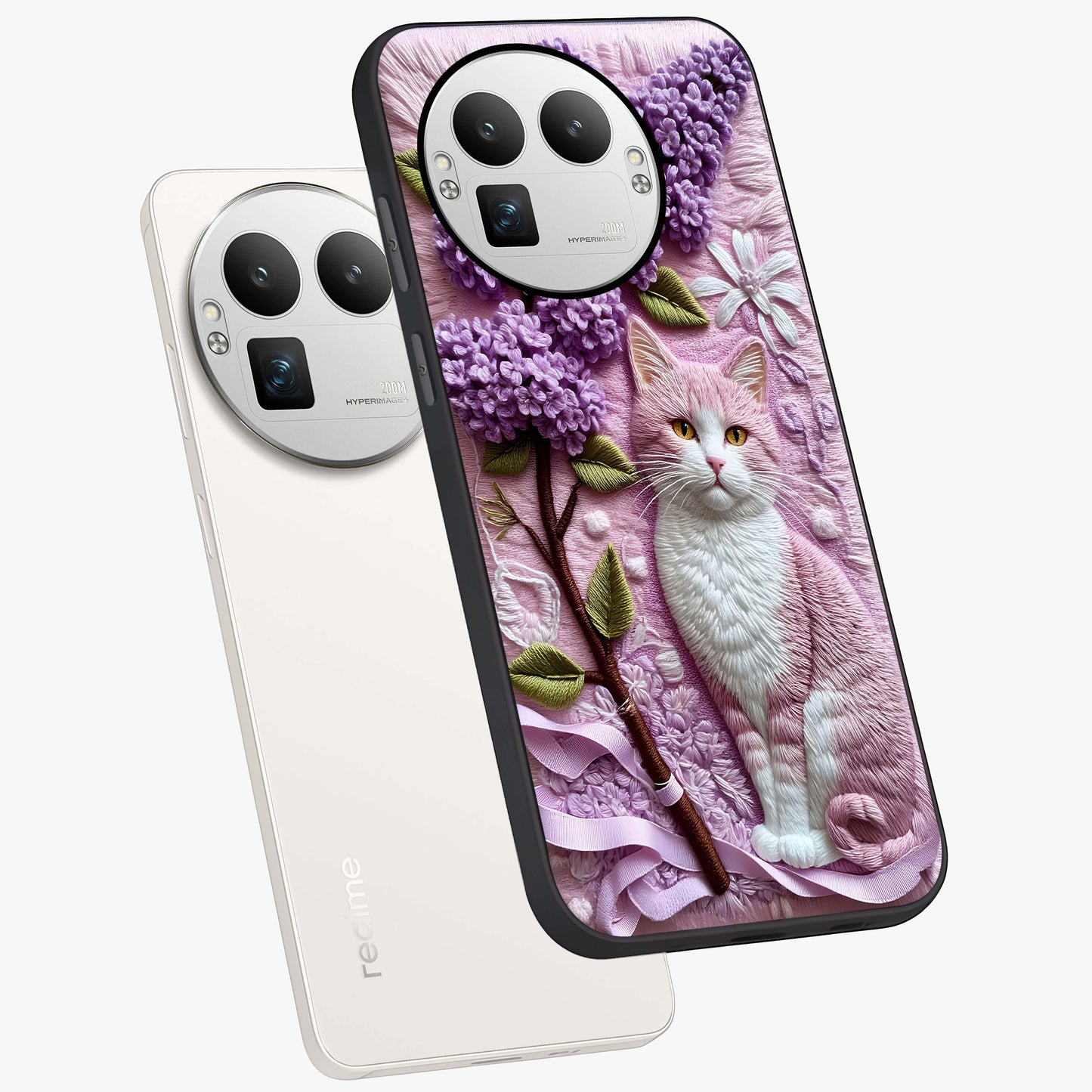 Lavender Cat Whimsy Glass Case displayed in angled mockup highlighting playful feline illustration with pastel lavender aesthetic.