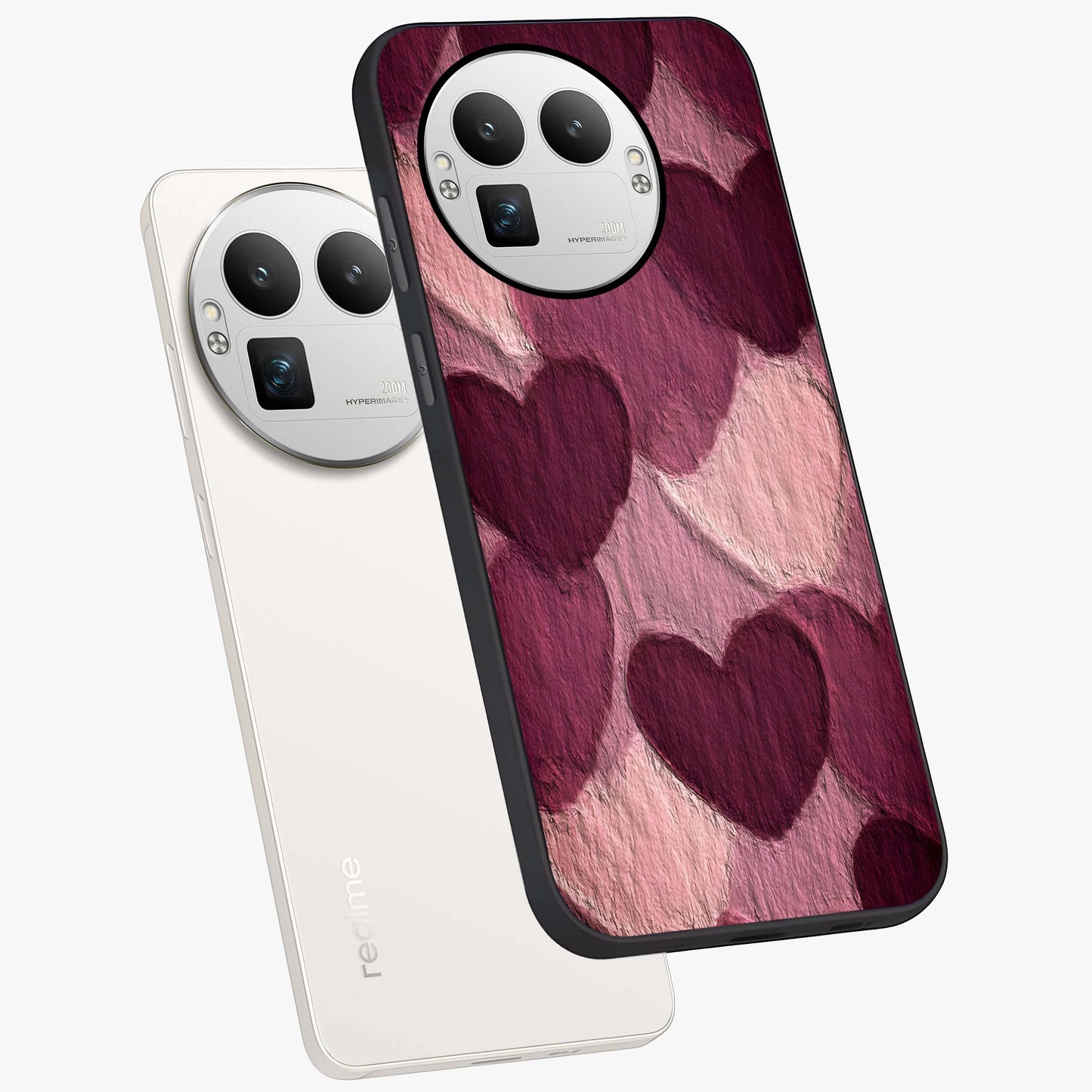 Layered Paper Hearts Glass Case displayed in angled mockup highlighting creative paper craft heart design with romantic aesthetic.