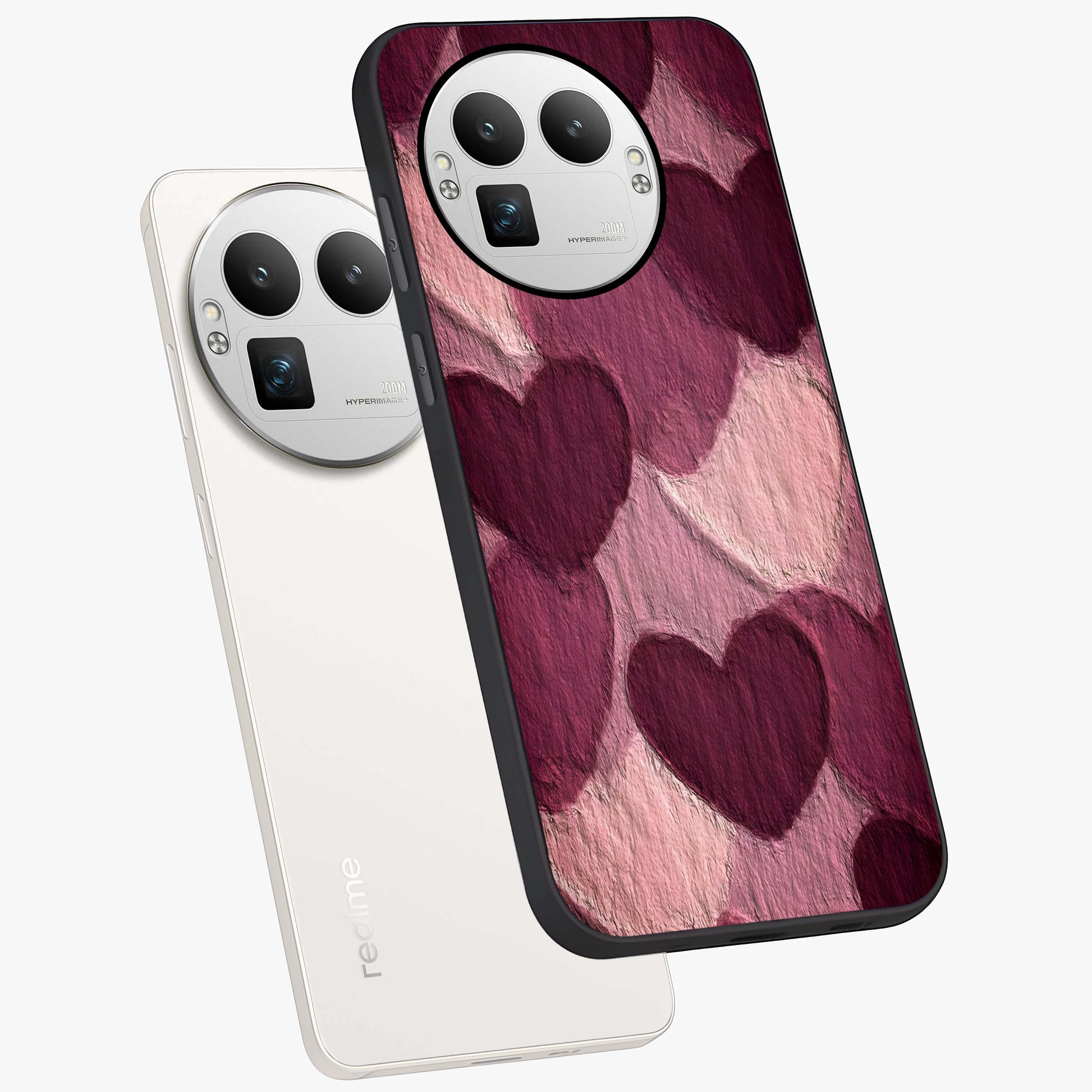 Layered Paper Hearts Glass Case displayed in angled mockup highlighting creative paper craft heart design with romantic aesthetic.