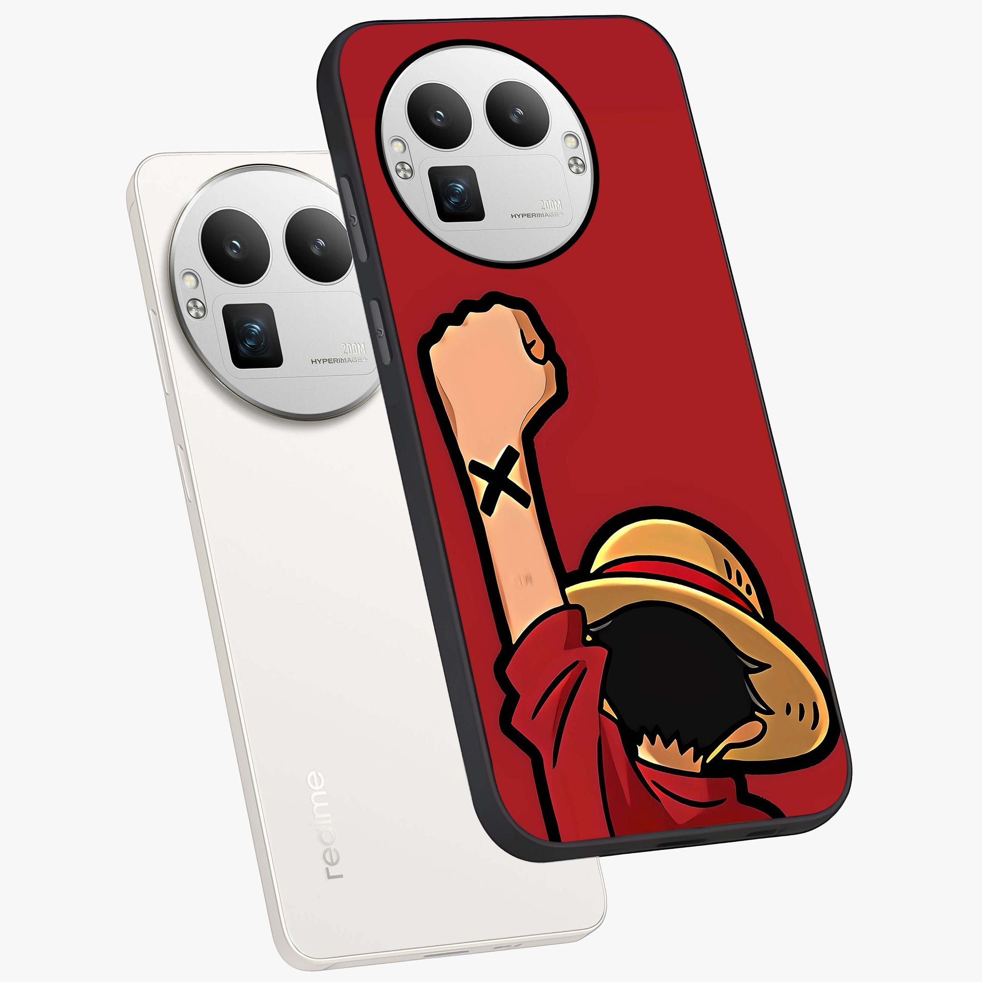 Luffy X Spirit Glass Case displayed in angled mockup highlighting powerful anime design with energetic action aesthetic.