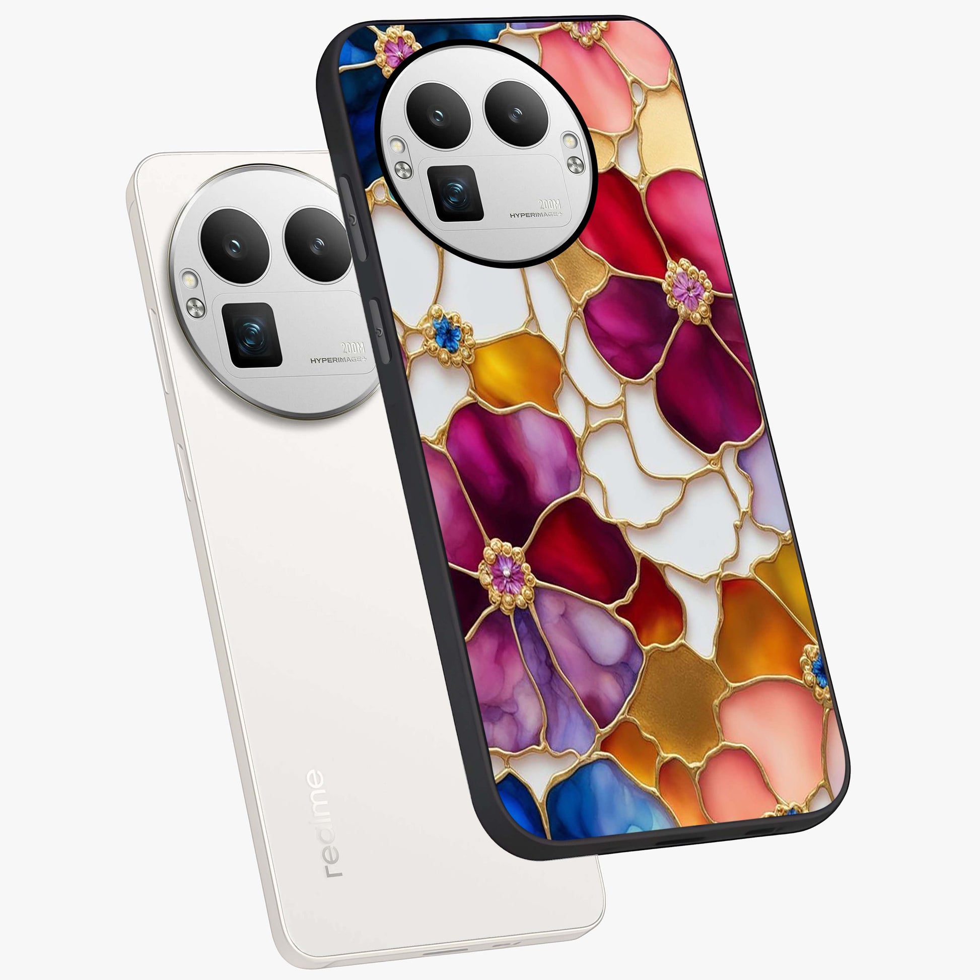 Marble Flower Pattern Glass Case displayed in angled mockup highlighting elegant marble floral design with modern aesthetic.