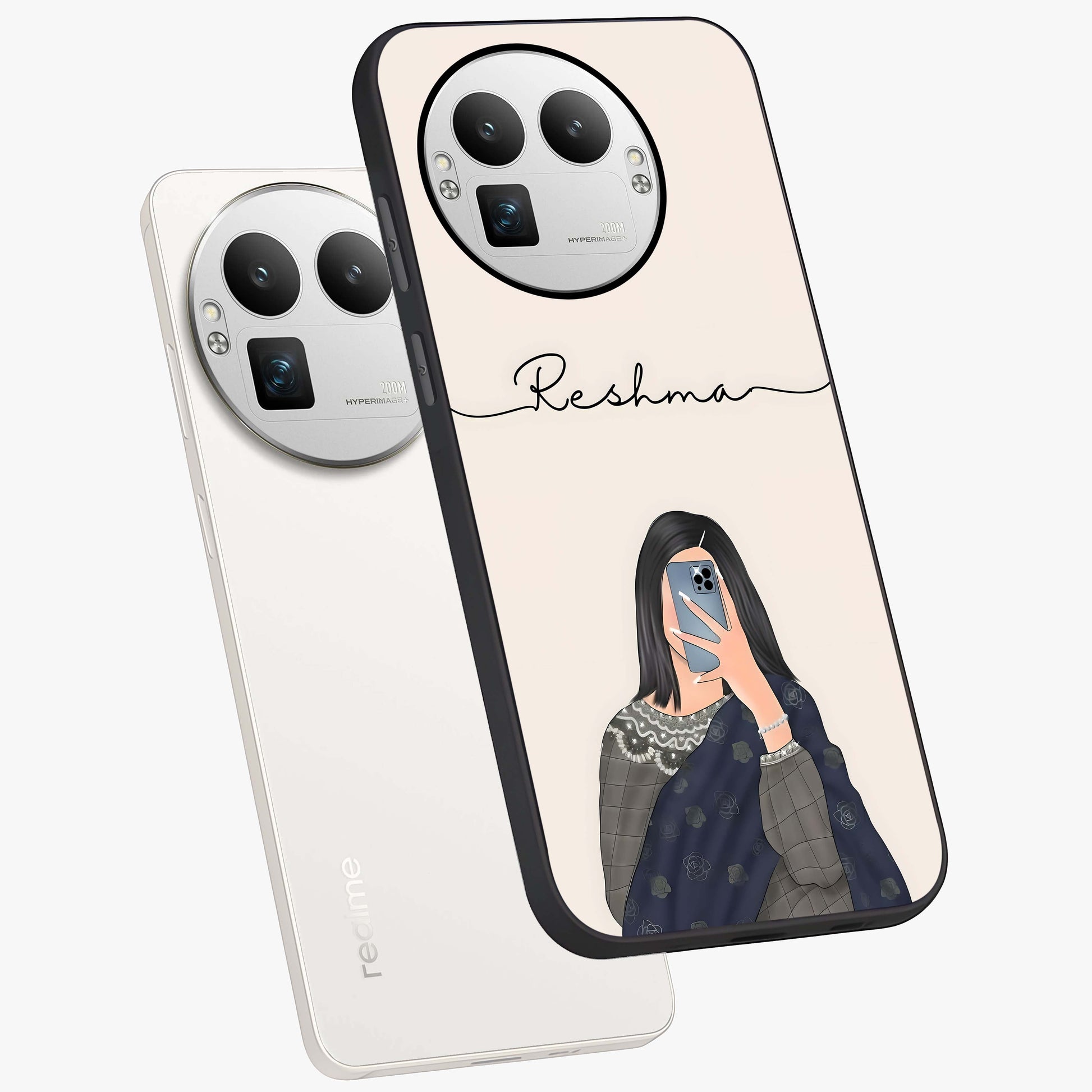 Mirror Mood Muse With Custom Name Glass Case displayed in angled mockup highlighting aesthetic mirror inspired design with custom name feature.