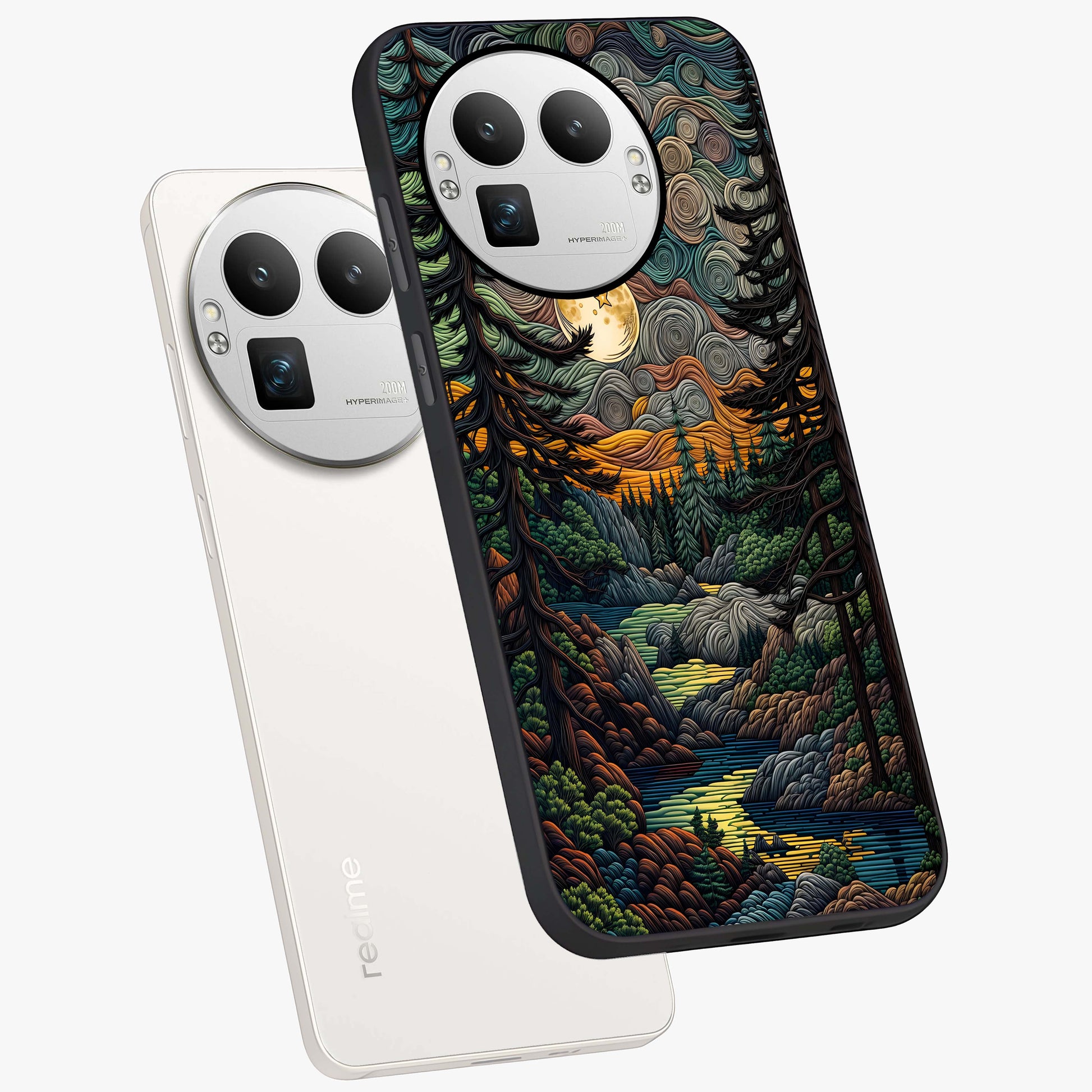 Moonlight Forest Dream Glass Case displayed in angled mockup highlighting dreamy forest design with glowing moon aesthetic.