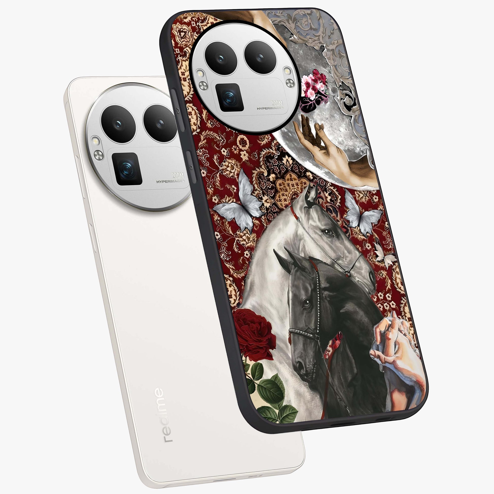 Moonlit Royal Stallion Glass Case displayed in angled mockup highlighting powerful stallion illustration with royal night aesthetic.