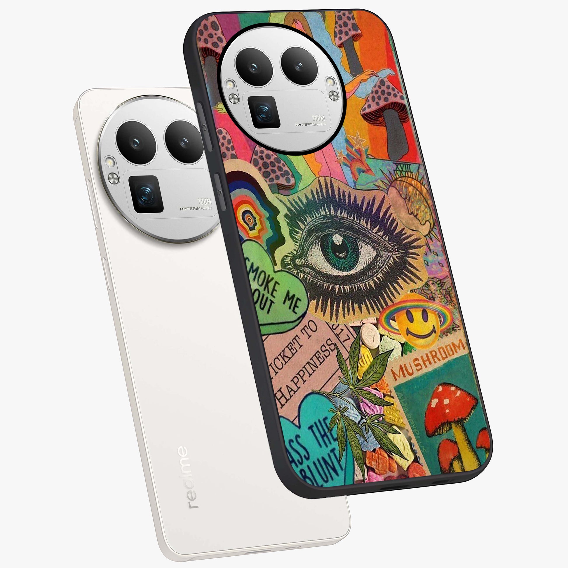 Mystic Eye Wonderland Glass Case displayed in angled mockup highlighting magical eye illustration with dreamy aesthetic.