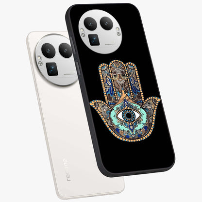 Mystic Hamsa Eye Glass Case displayed in angled mockup highlighting spiritual hamsa symbol with mystical aesthetic style.