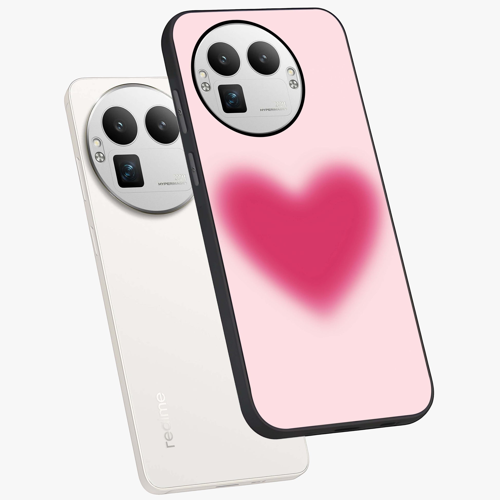 Pink Aura Heart Glass Case displayed in angled mockup highlighting vibrant pink heart design with dreamy aura aesthetic.
