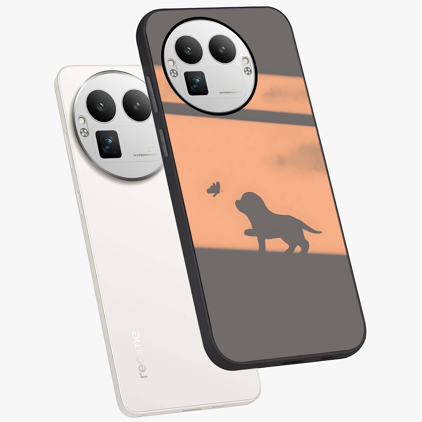 Puppy Shadow Art Glass Case displayed in angled mockup highlighting playful dog illustration with artistic shadow aesthetic.