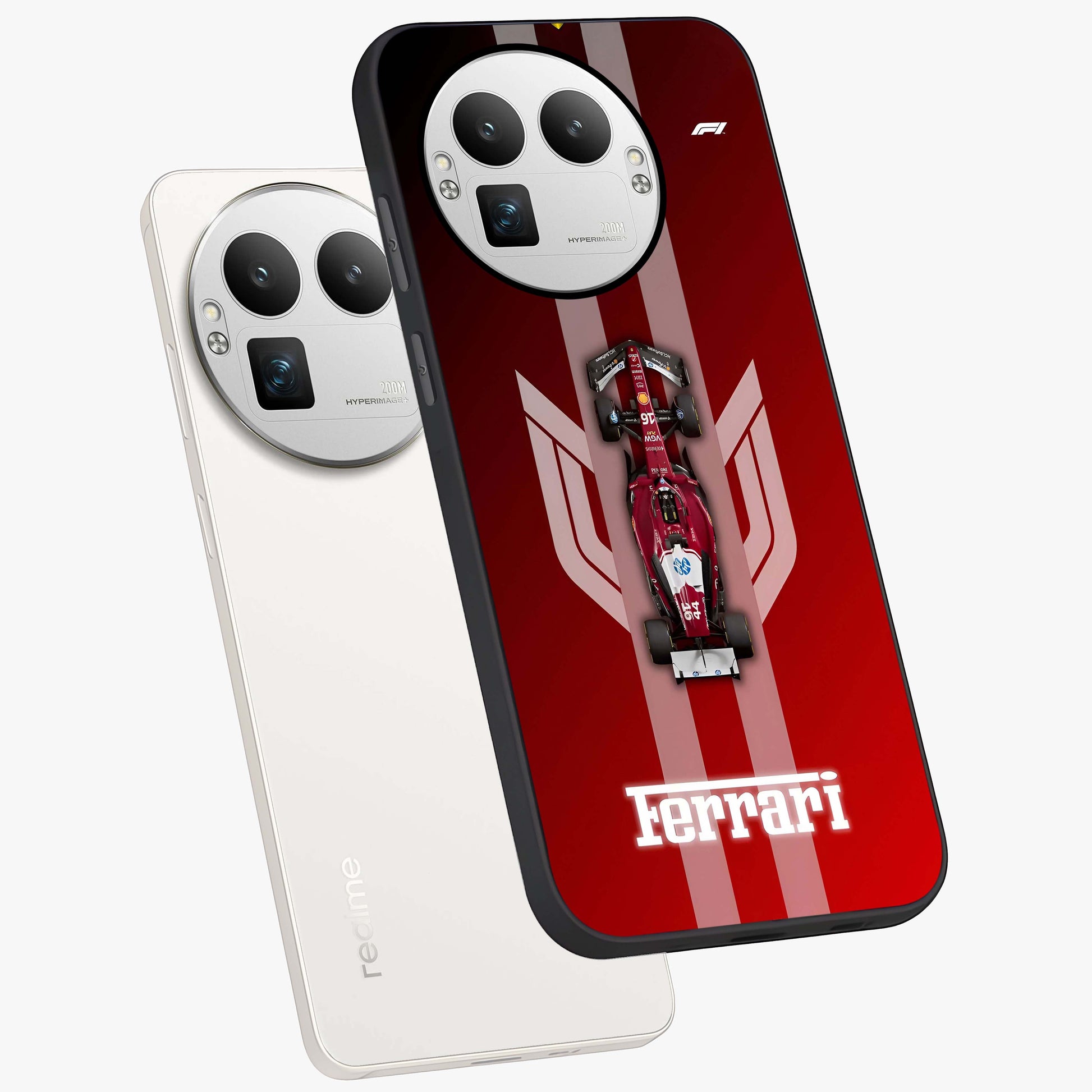 Red Ferrari F1 Vertical Glass Case displayed in angled mockup highlighting high speed racing design with bold automotive aesthetic.