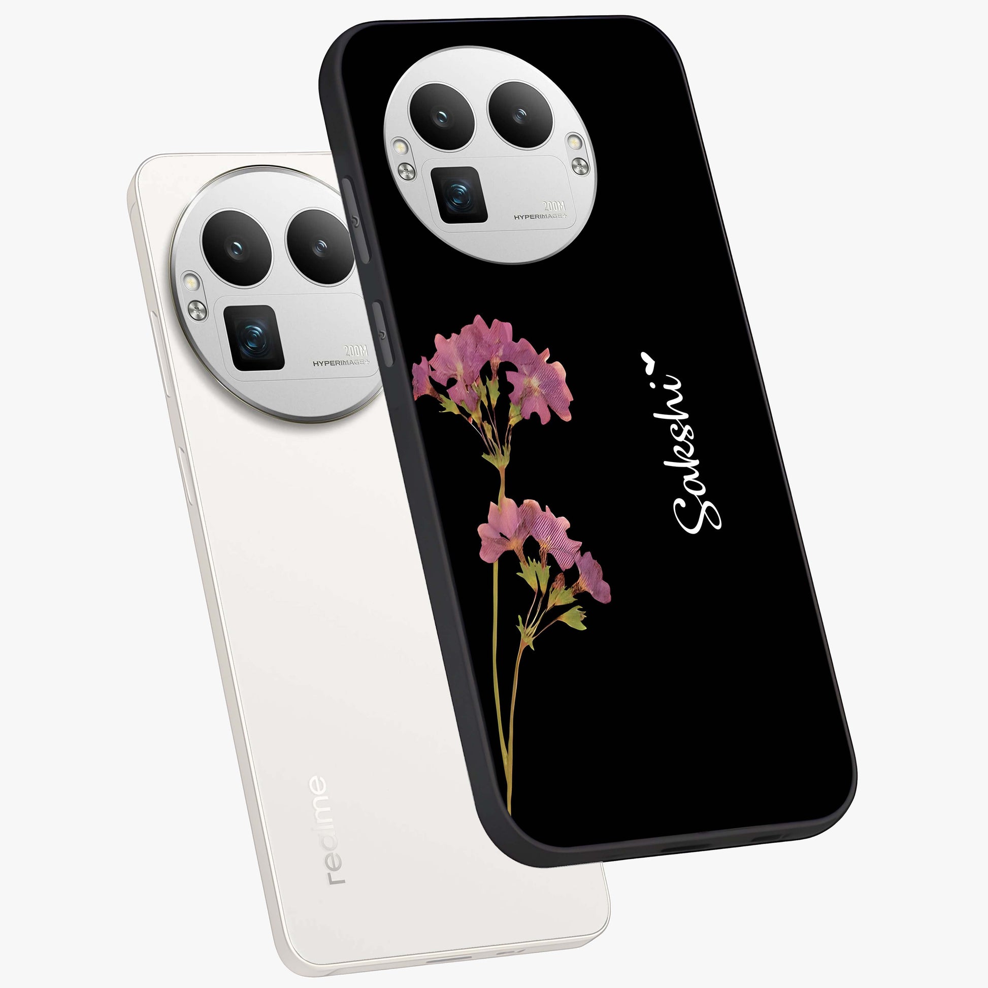 Riching Lavender Flower Custom Name Glass Case displayed in angled mockup highlighting delicate lavender flower design with custom name feature.