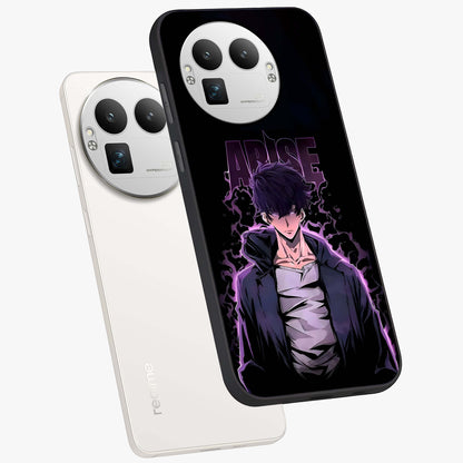 Shadow Monarch Awakening Glass Case displayed in angled mockup highlighting dramatic shadow warrior design with fantasy aesthetic.