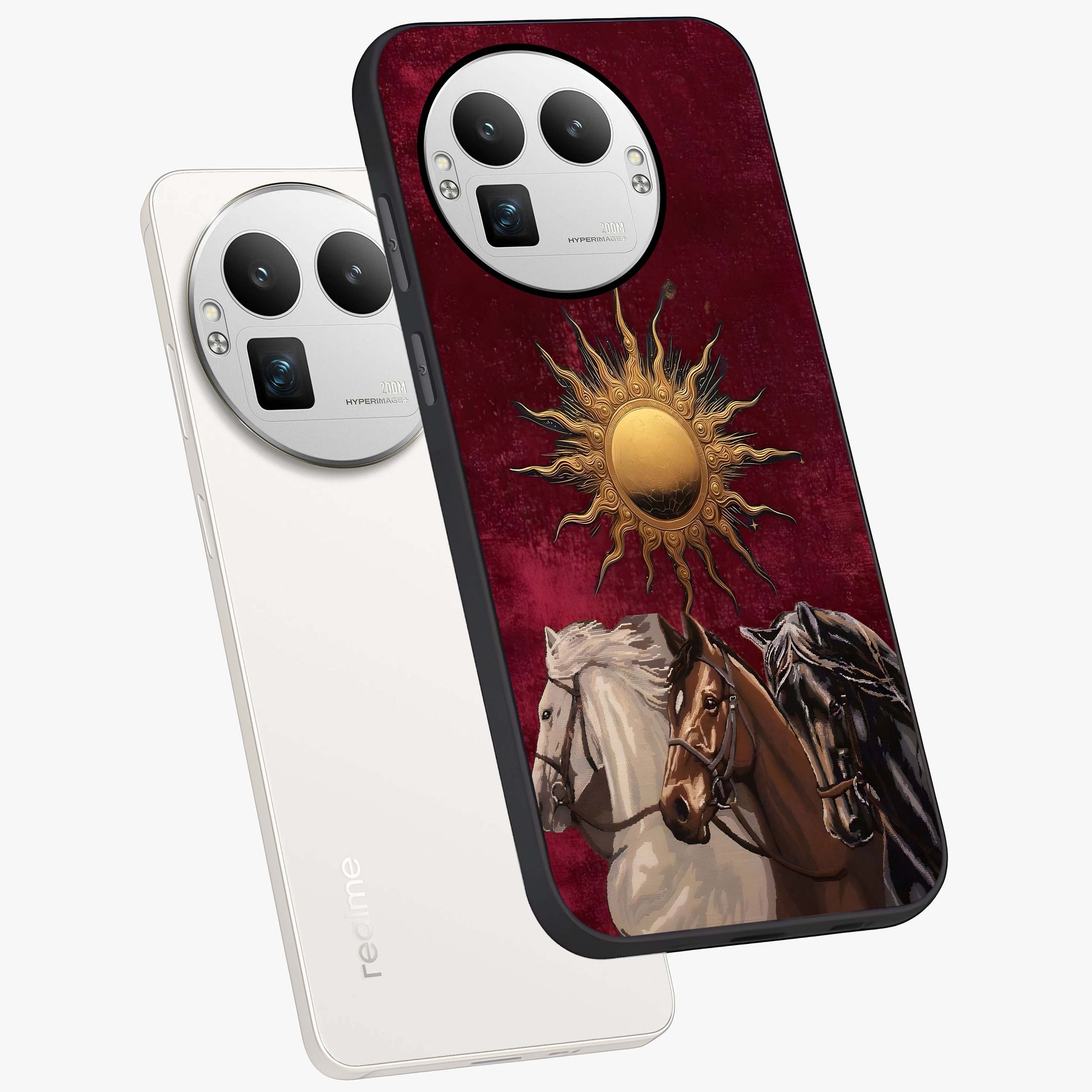 Solar Riders Glass Case displayed in angled mockup highlighting powerful rider illustration with radiant solar aesthetic.