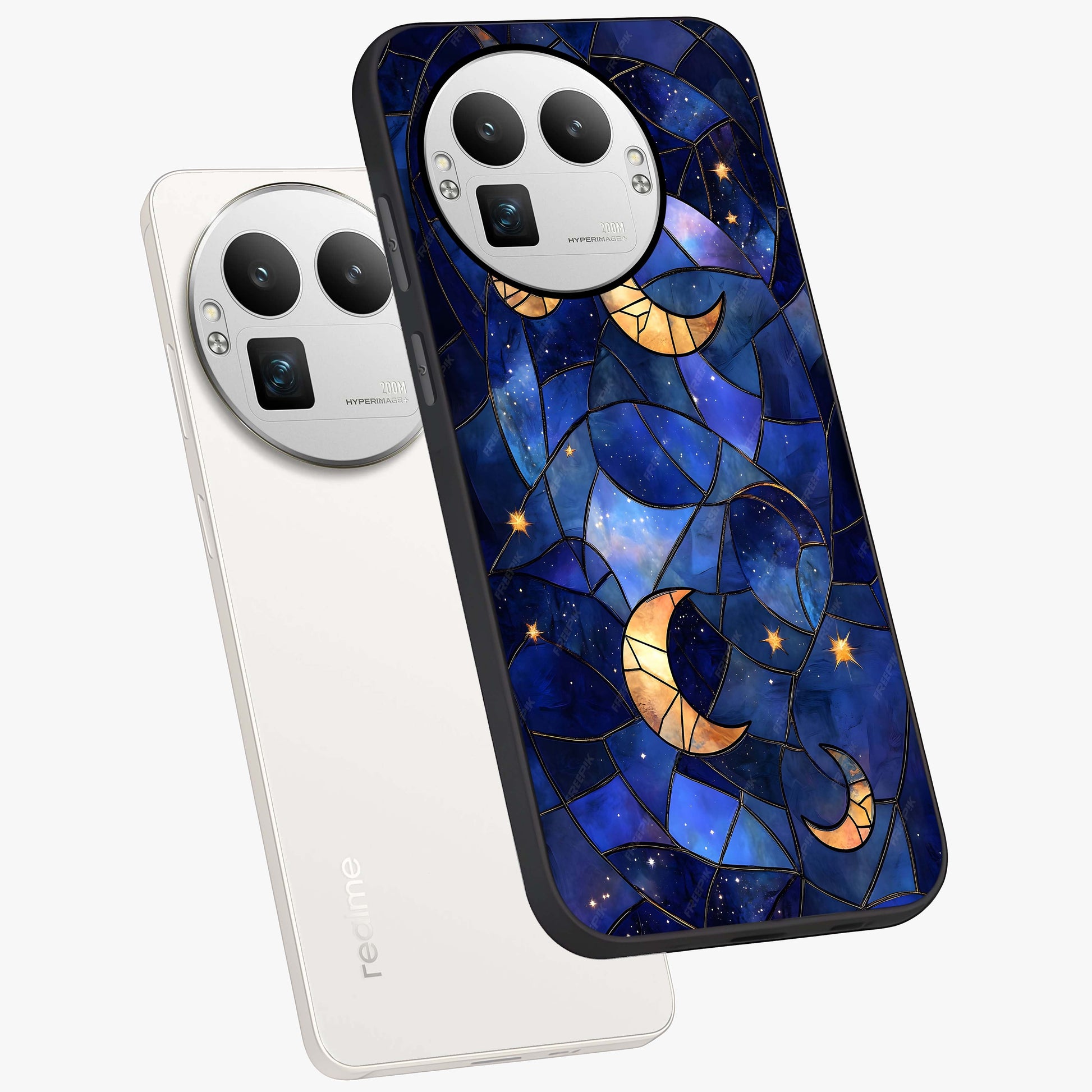Starlit Sky Tapestry Glass Case displayed in angled mockup highlighting celestial night pattern with artistic aesthetic style.
