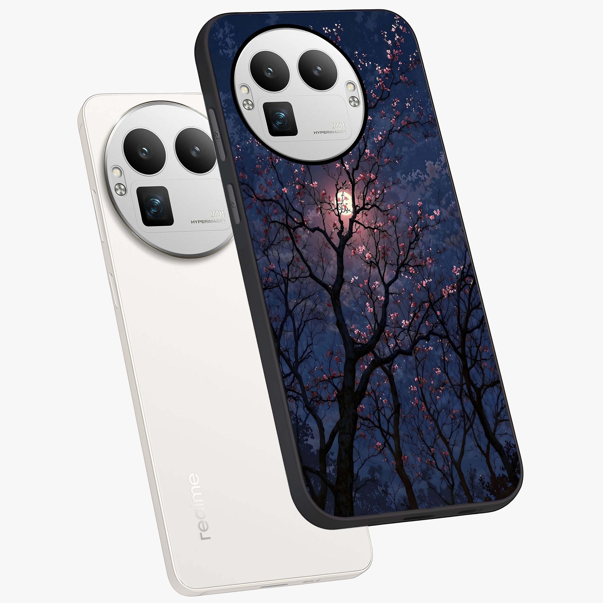 Twilight Sakura Serenade Glass Case displayed in angled mockup highlighting delicate sakura flower design with dreamy aesthetic.