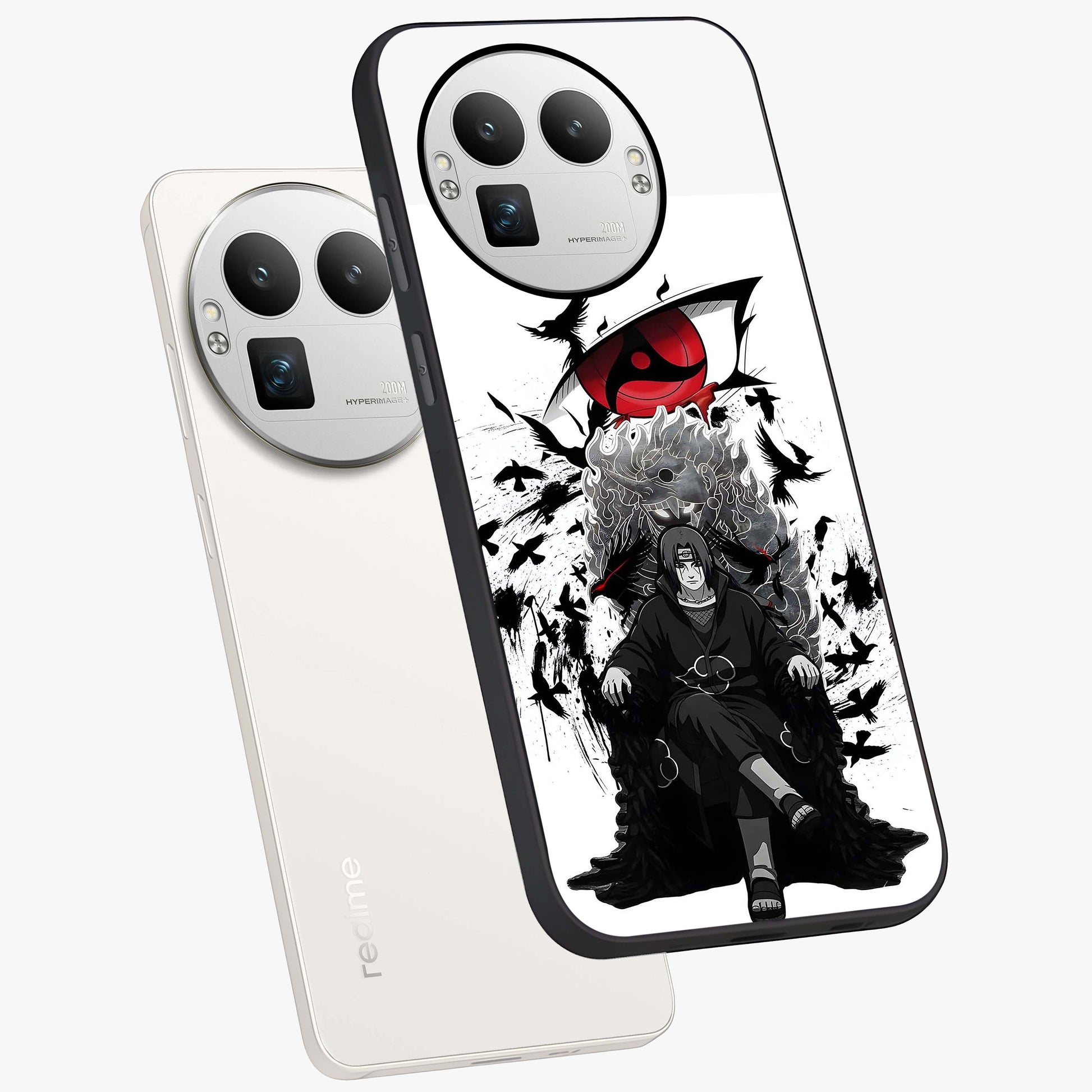 Uchiha Shadow Throne Glass Case displayed in angled mockup highlighting glowing aquatic design with celestial aesthetic.
