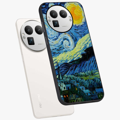 Van Gogh Art Glass Case displayed in angled mockup highlighting swirling brushstroke design with artistic aesthetic.
