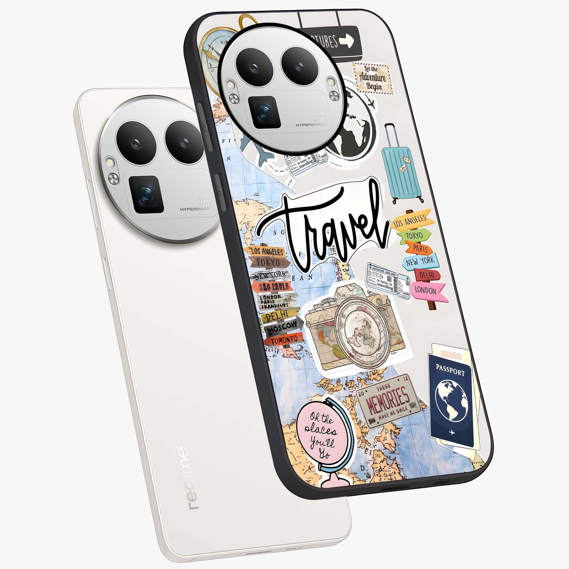 Wanderlust Journal Glass Case displayed in angled mockup highlighting adventure themed design with aesthetic travel vibe.